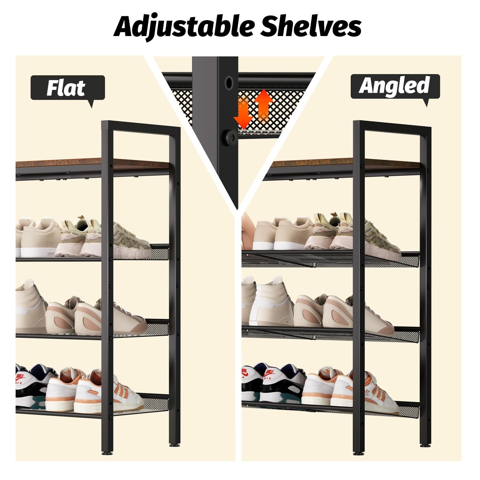 WIN4ALL 4-tier shoe rack for front door entrance, black metal storage organizer for entryway with space for 12-16 pairs of shoes