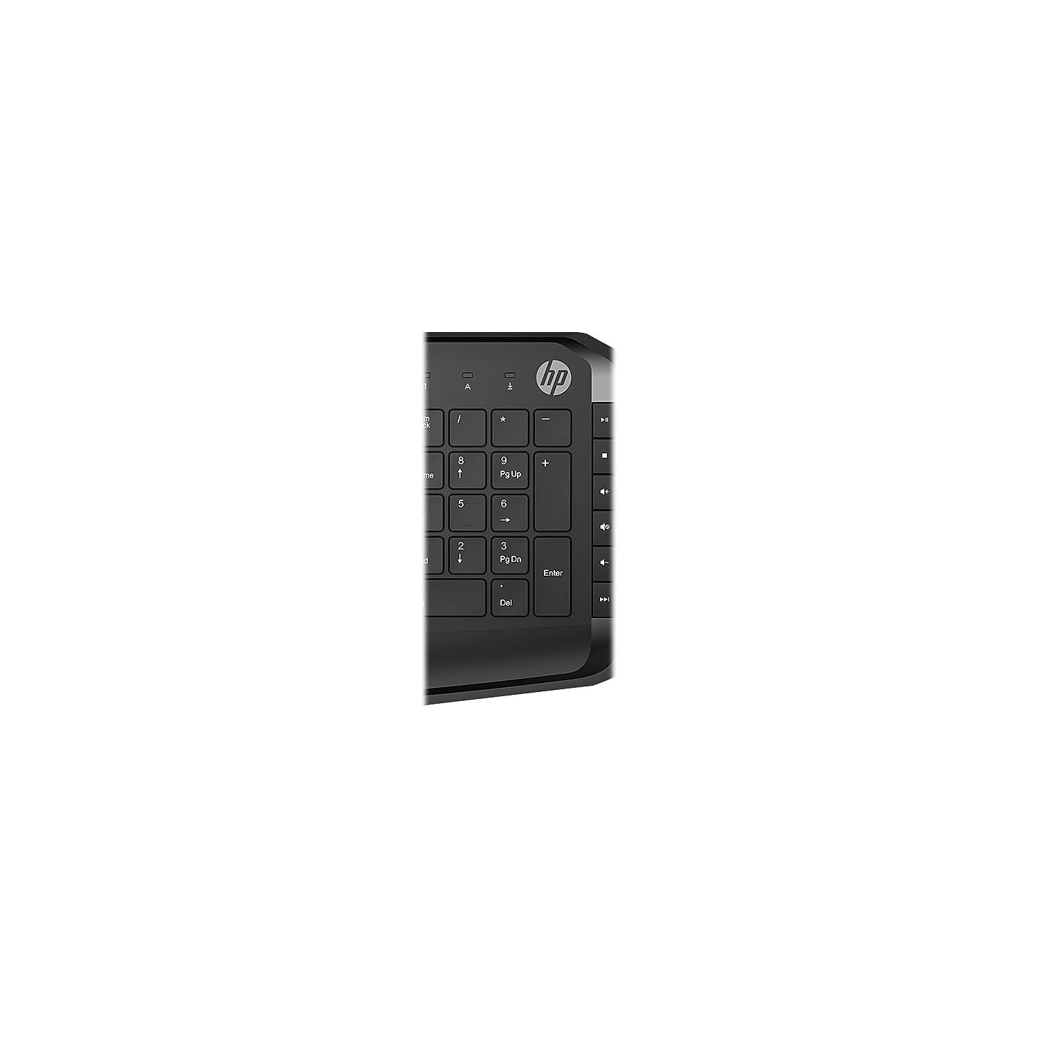 HP Pavilion wired keyboard and mouse set in black with USB-A plug, featuring full-size keys and ergonomic design.