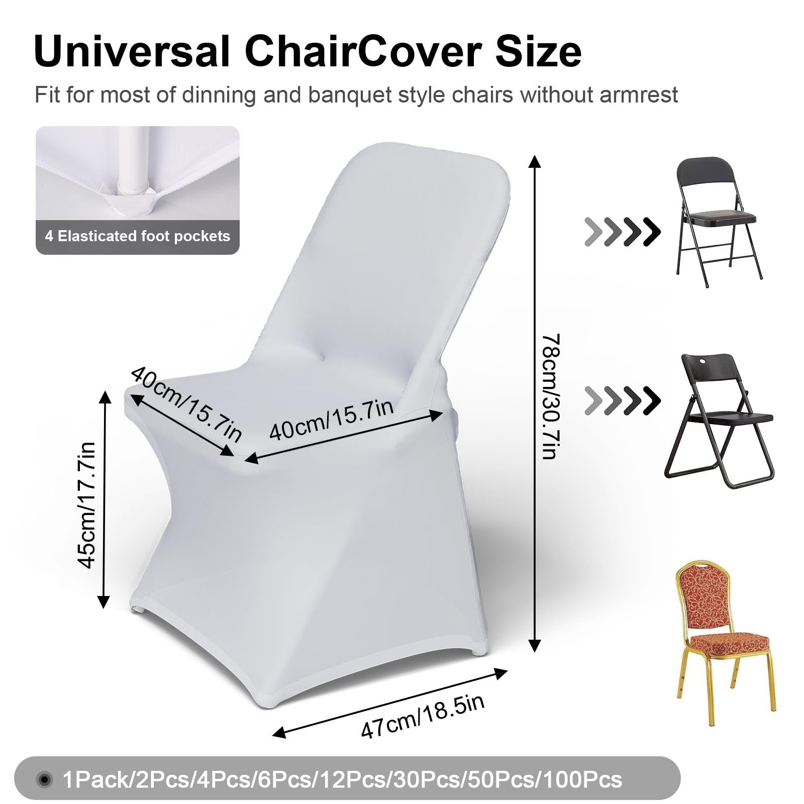 Set of 12 Trlyc Spandex folding chair covers, stretchy universal dining chair covers with a snug fit and smooth fabric.