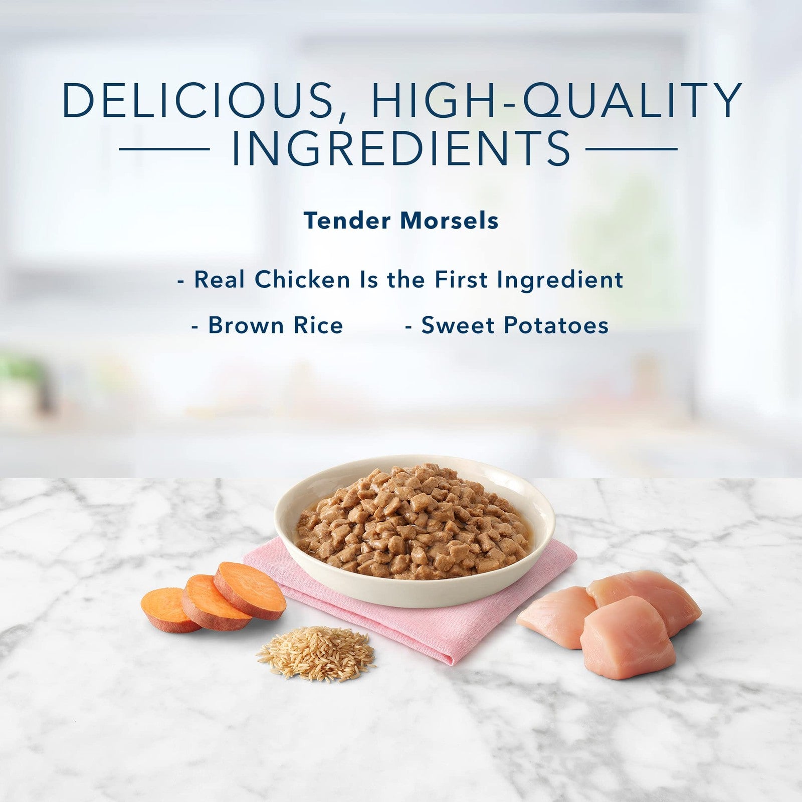 Blue Buffalo Tastefuls natural tender morsels wet cat food with chicken entrée in 5.5 oz can, featuring moist, flavorful cat food.