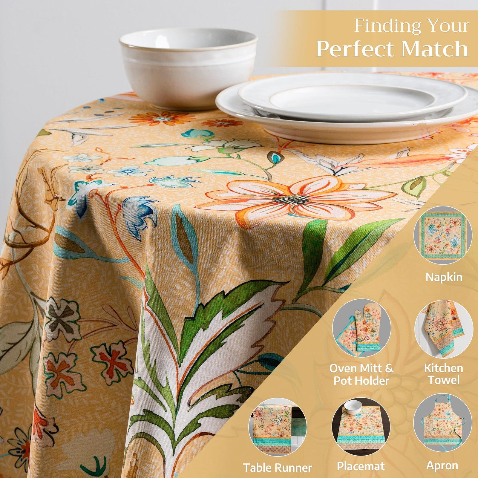 Round Maison d' Hermine cotton tablecloth, 63-inch diameter, featuring intricate patterns, perfect for dining tables.