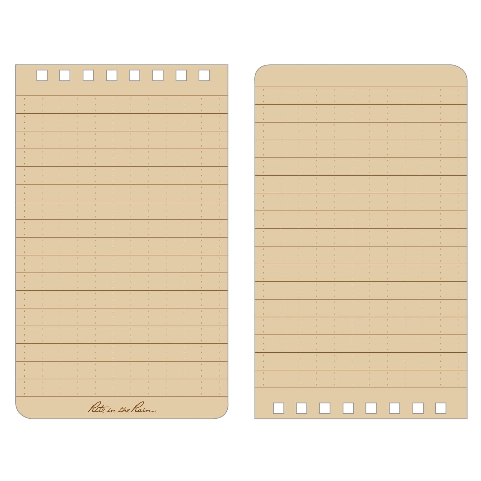 Rite in the Rain weatherproof 3x5 spiral notebook kit with tan CORDURA cover and pen, designed for durable outdoor writing.