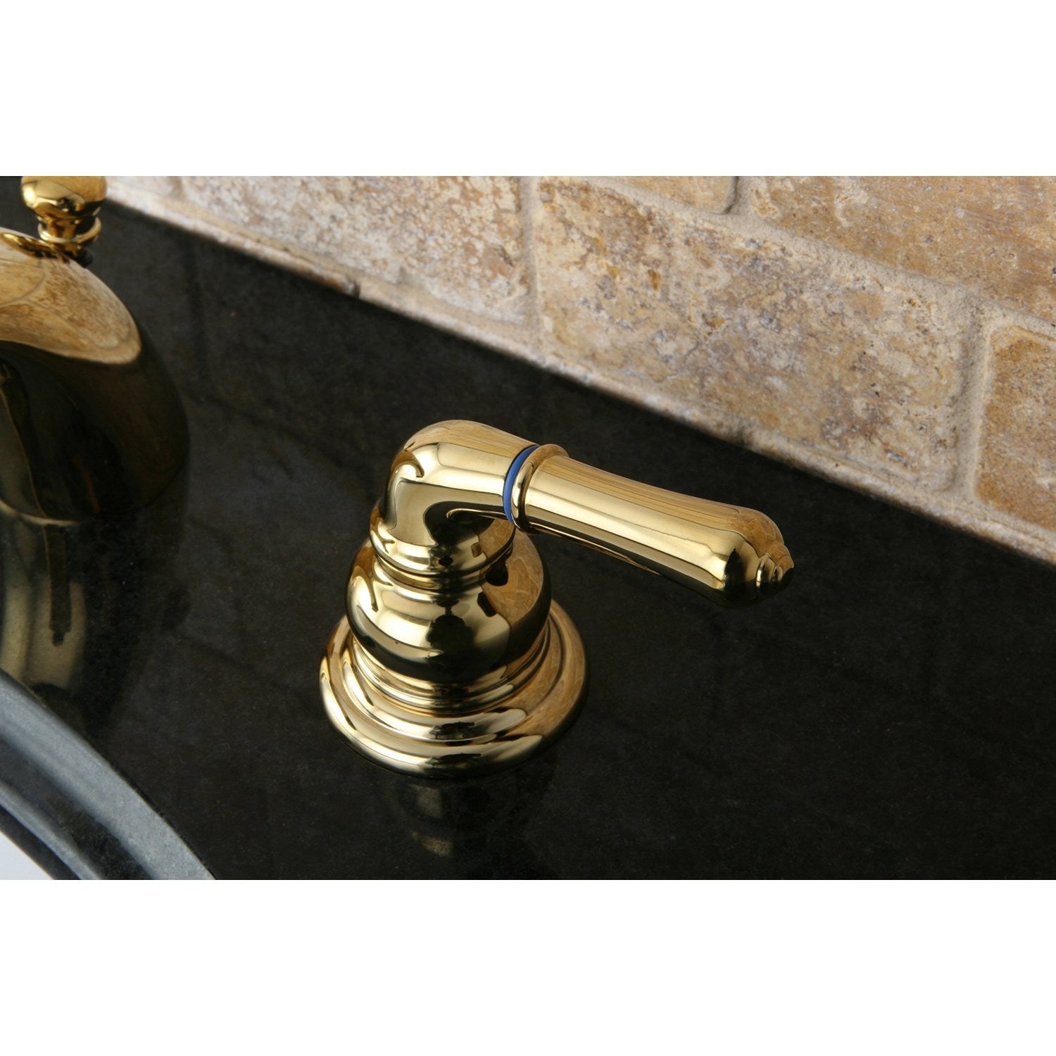 Kingston Brass Magellan II 4-8 inch widespread lavatory faucet with polished chrome finish, shown installed on bathroom sink.