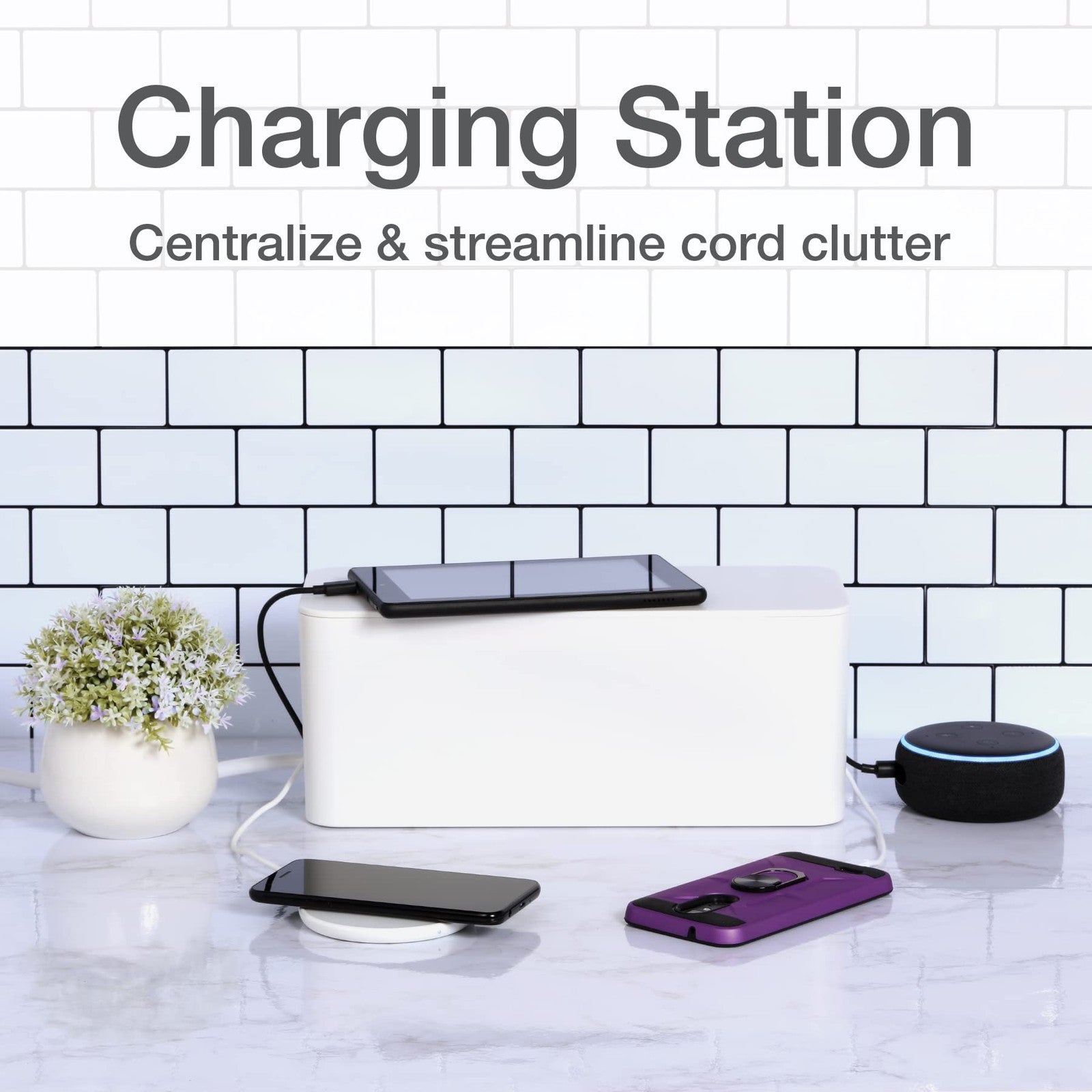 Oxford Cable Management Boxes 3-pack with small, medium, large sizes and 15 cable ties for organizing electrical cords.