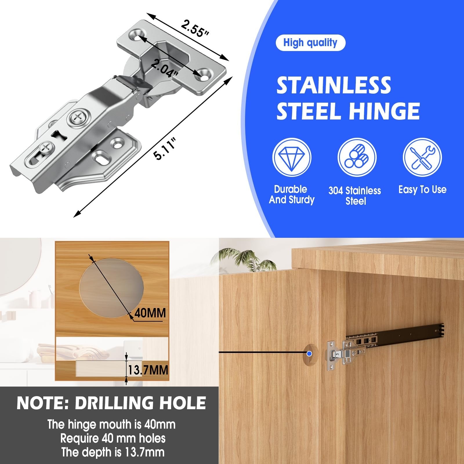 Loodmeo 24-inch hidden cabinet door slide with 48lb capacity, showcasing the pro kit and forstner bit for smooth installation.