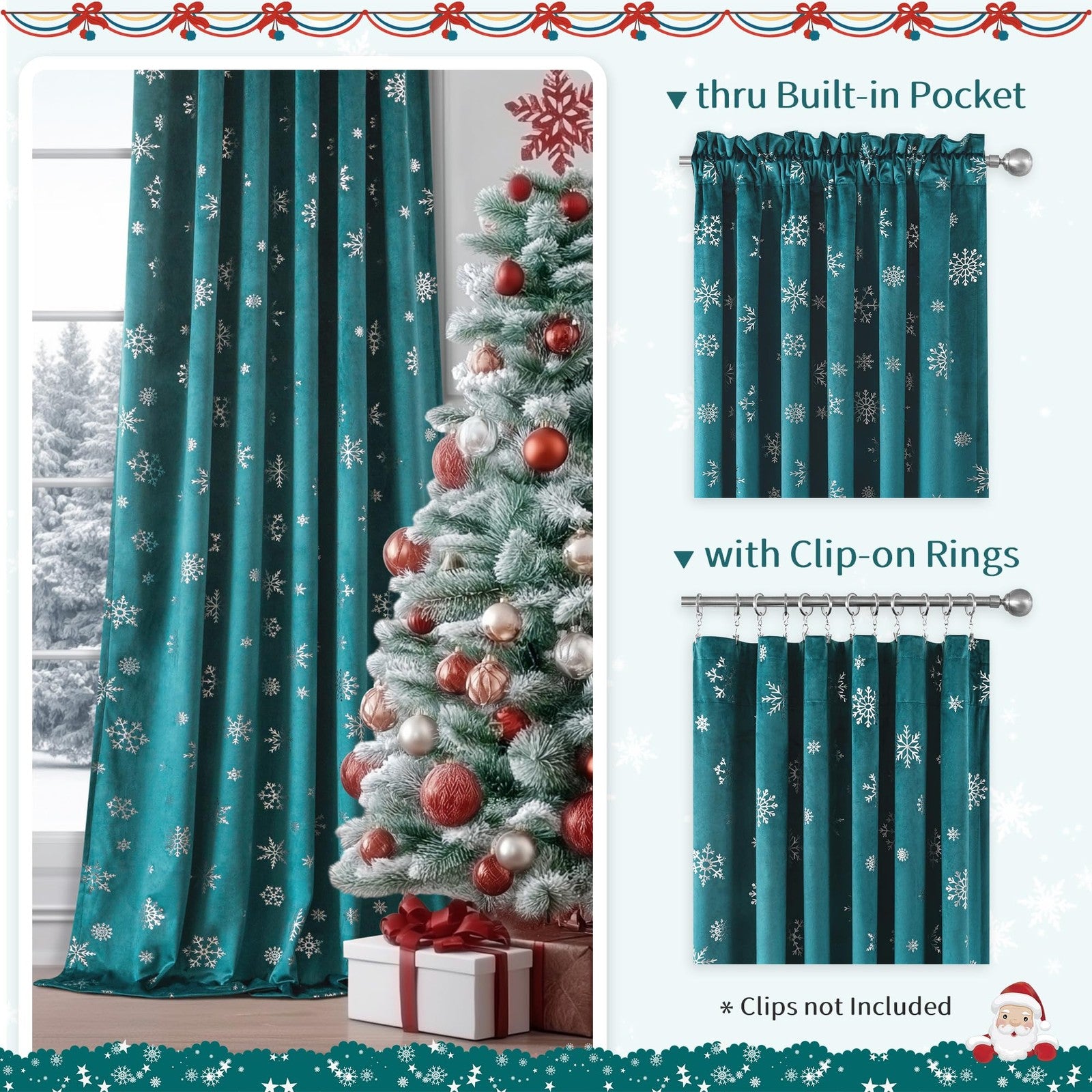 FMFUNCTEX snowflake Christmas velvet blackout curtains with black background and snowflake design, perfect for bedroom thermal insulation.