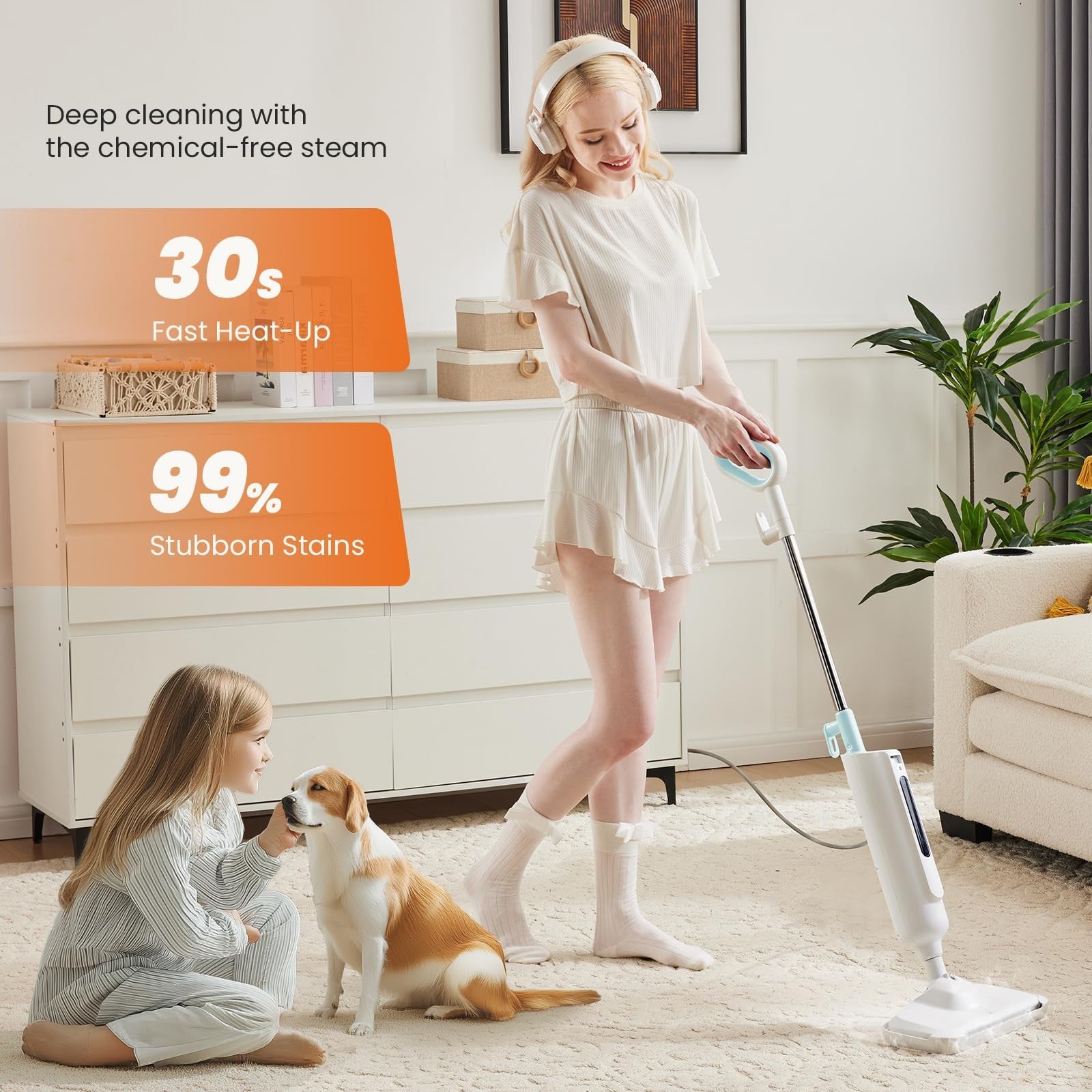 Sweetcrispy steam mop for floor cleaning, lightweight steam floor cleaner with a handle and steaming head for hygienic floor sanitation.