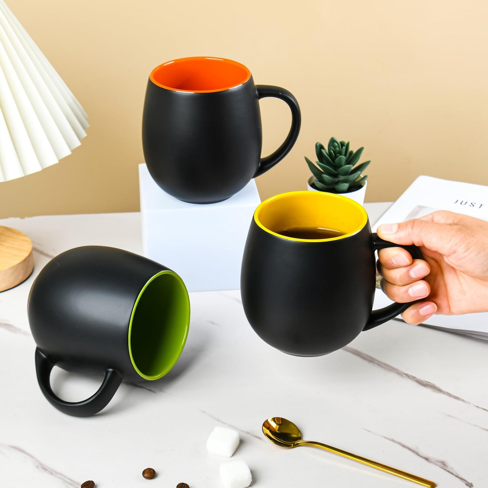 BYCNZB 20oz matte black ceramic coffee mug set with multiple color options, featuring a sleek porcelain design.
