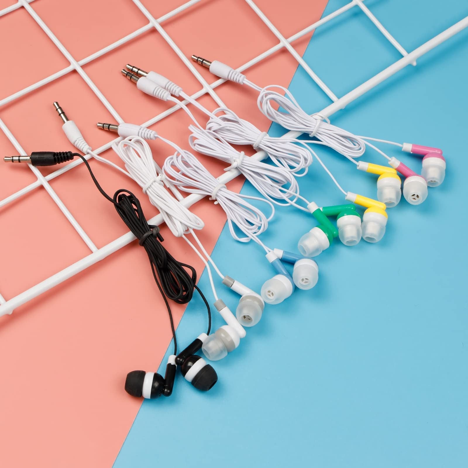 YFSFQS bulk kids earbuds for classroom use, wired in-ear headphones, pack of 200, colorful and lightweight for students.