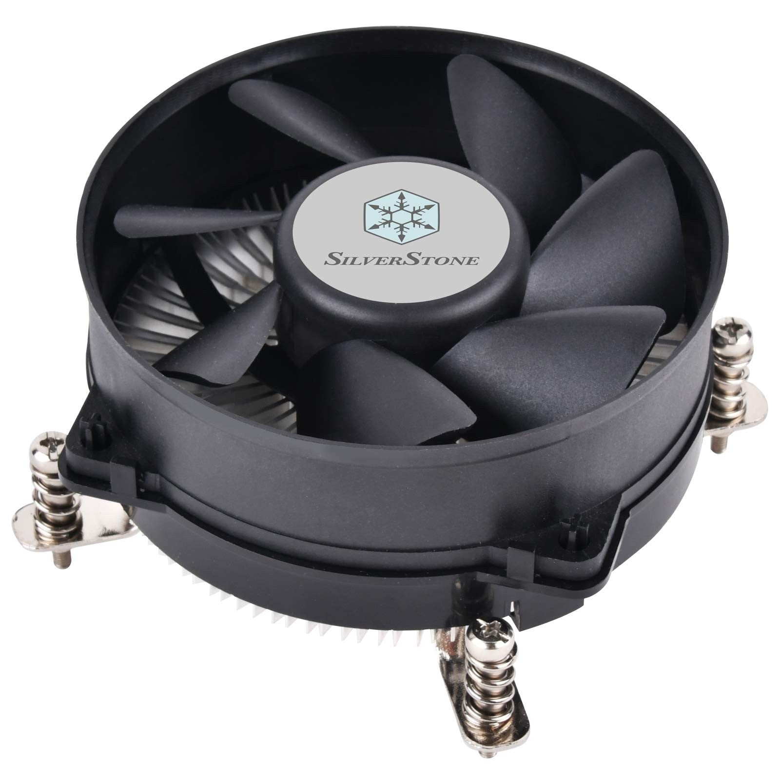 SilverStone SST-NT08-115X-V2 low profile CPU cooler with silver heatsink for LGA 115X, designed for 95W TDP cooling.