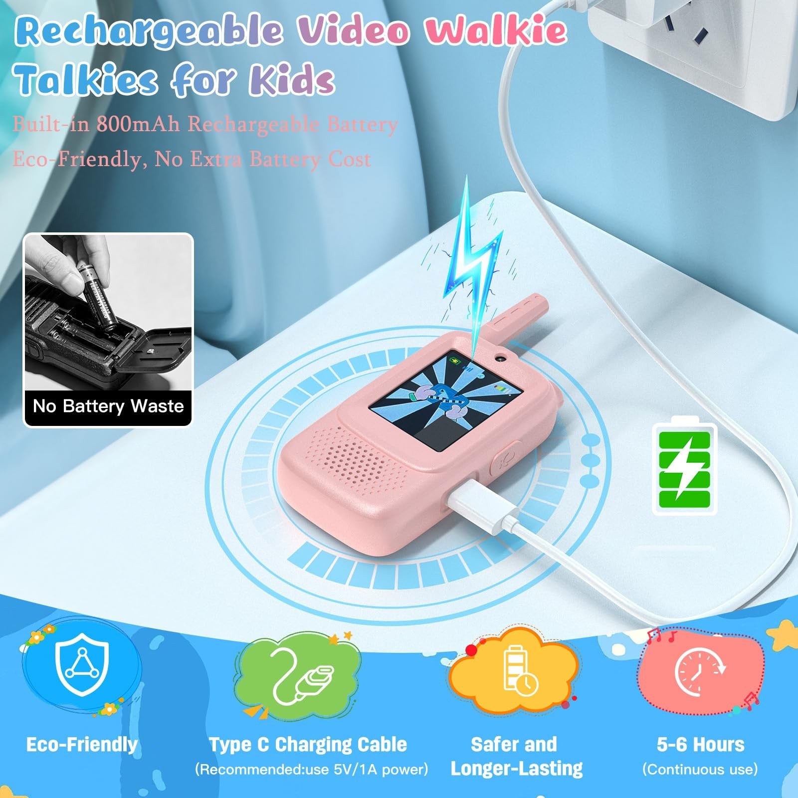 ZealSound Video Walkie Talkies for kids aged 3-12, two-pack with colorful designs and buttons for boys and girls.