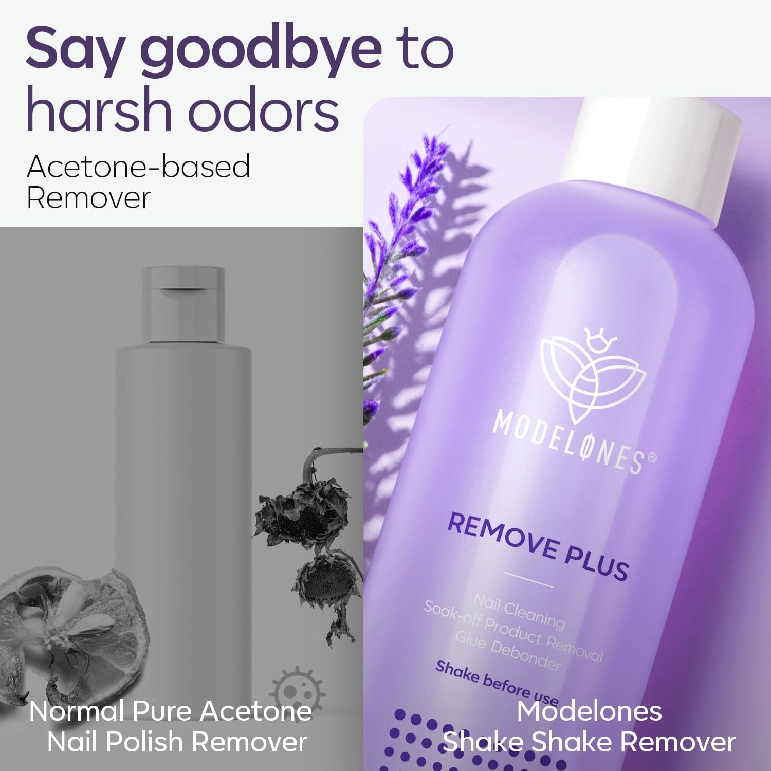 Unbranded Modelones nail polish remover with acetone, featuring a bright red-orange sky design on the bottle.