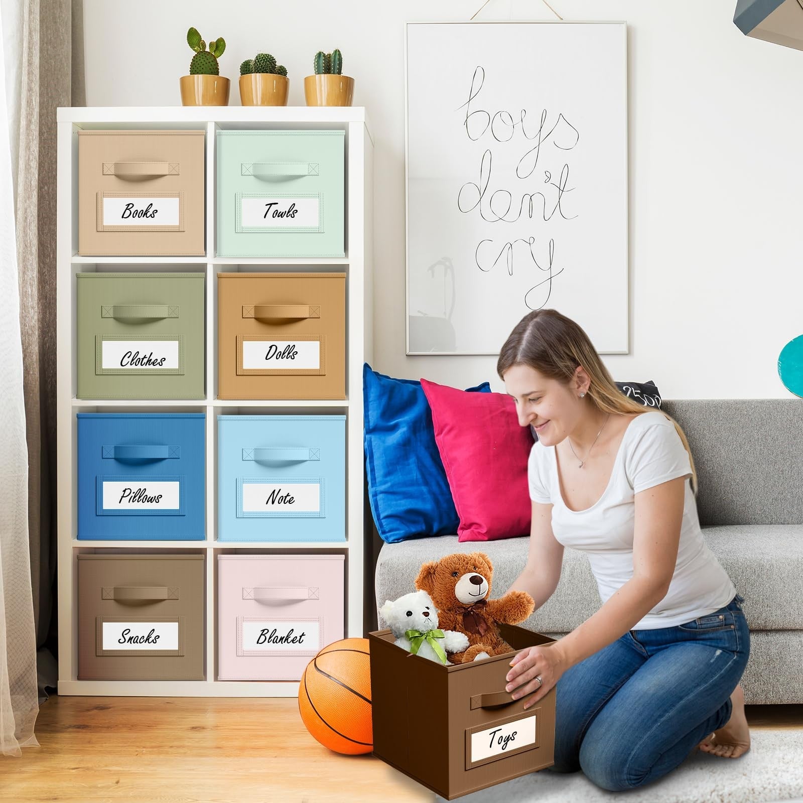 Set of ten Teenyyou fabric storage cubes with labels, 11-inch collapsible organizer bins for closet and room organization.