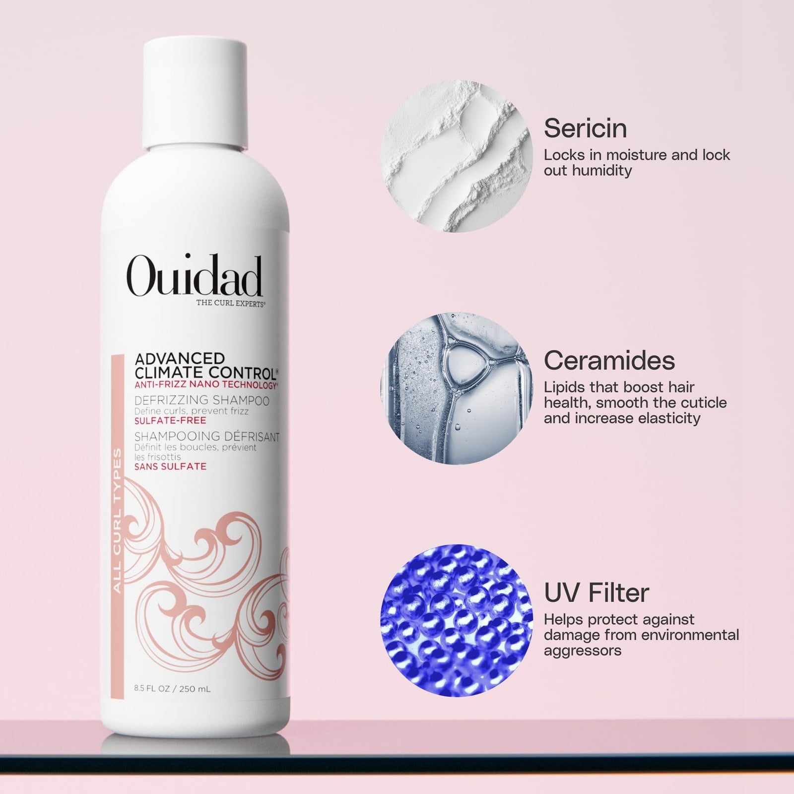 Ouidad Frizz-Free Wash Day Hair Care Kit for curly hair, includes shampoo, conditioner, and styling products for anti-frizz results
