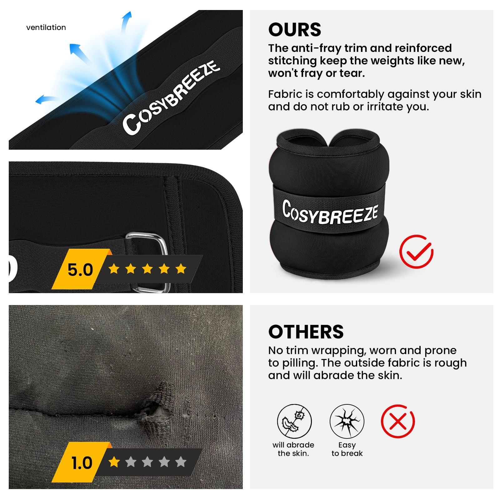 Pair of Cosybreeze 4lb ankle and wrist weights for women and men, shown wrapped around legs and wrists for strength training.