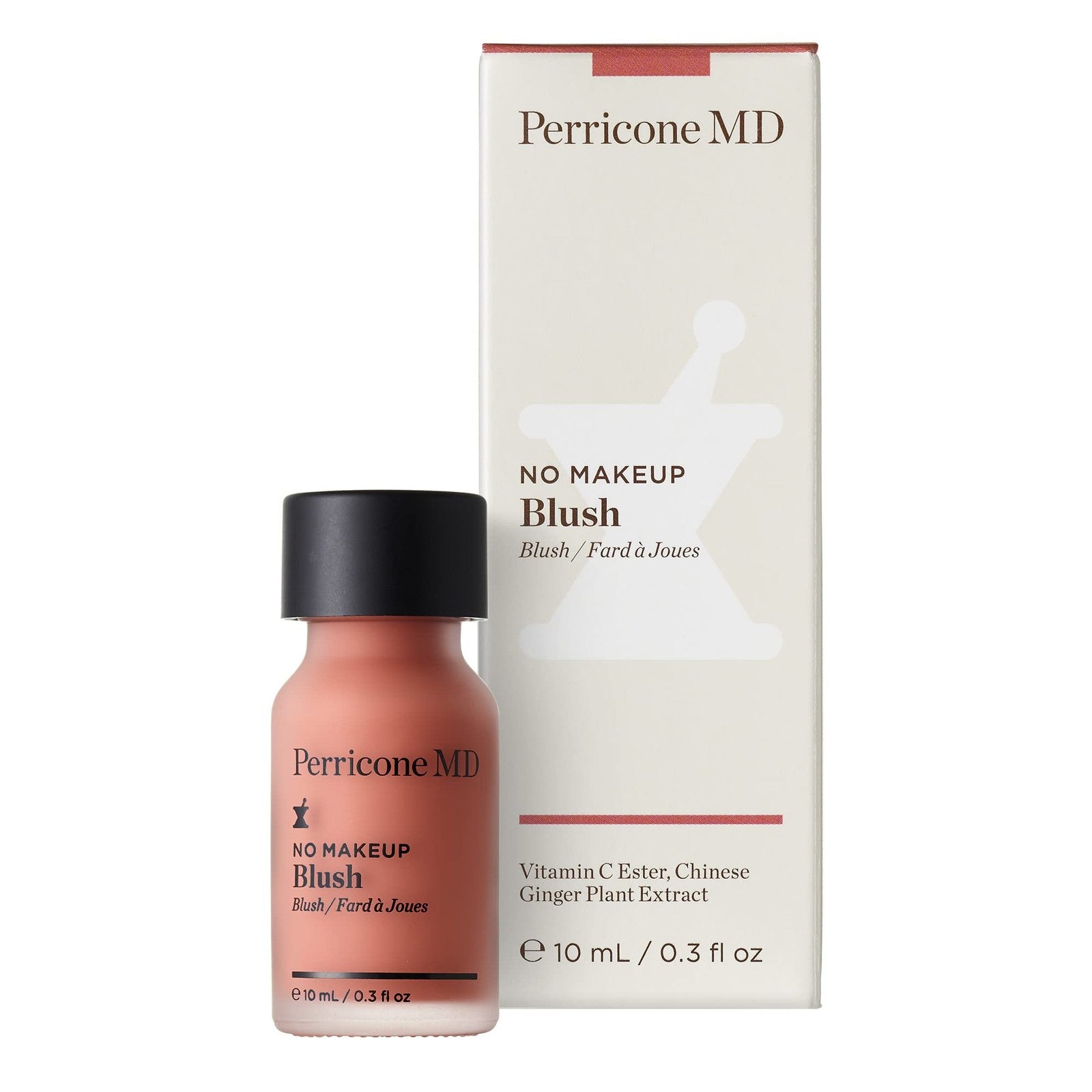 Perricone MD No Makeup Blush in a soft pink shade, showing the sleek compact with blush inside.