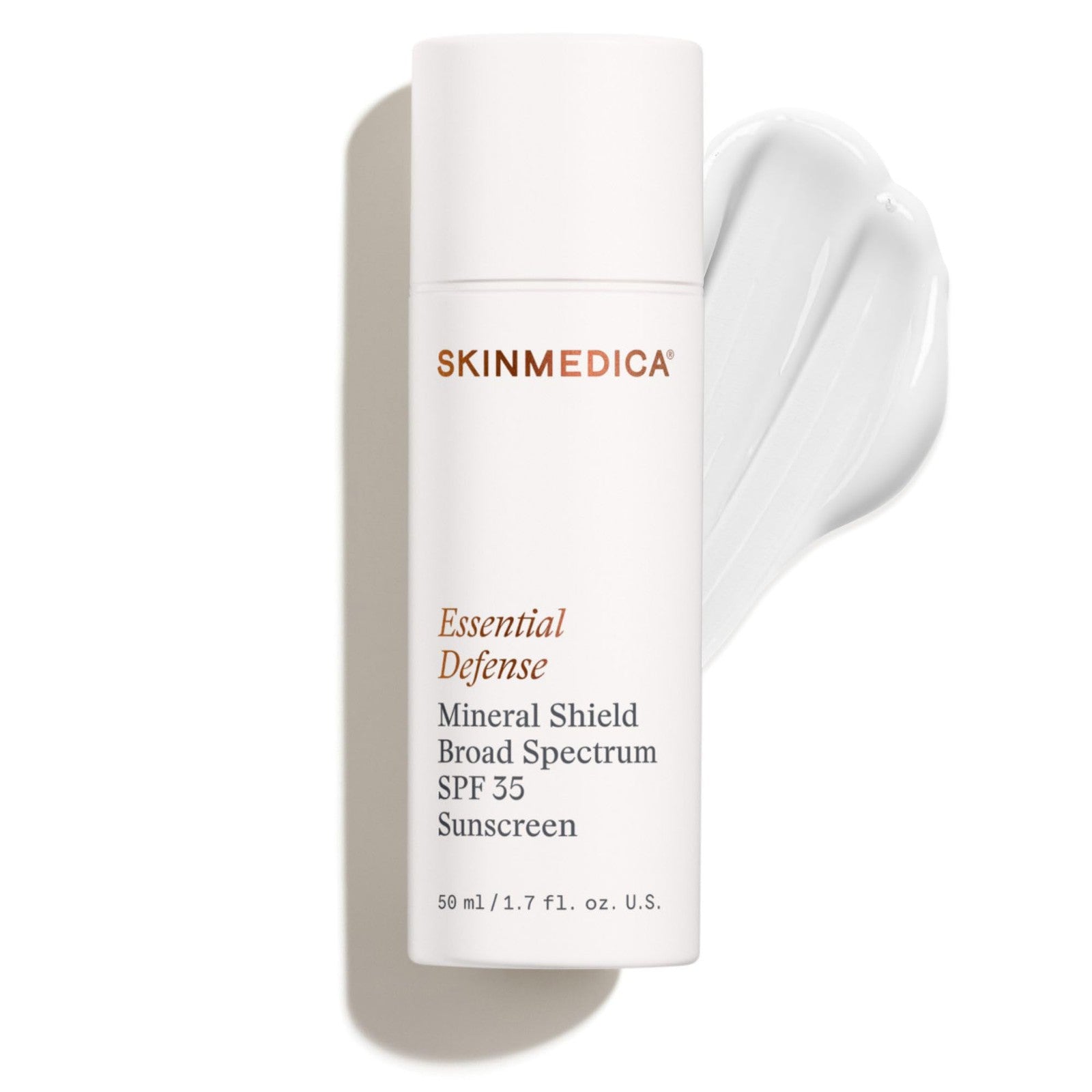 SkinMedica Essential Defense Mineral Shield SPF 35 sunscreen face lotion with lightweight, smooth texture and broad-spectrum sun protection.