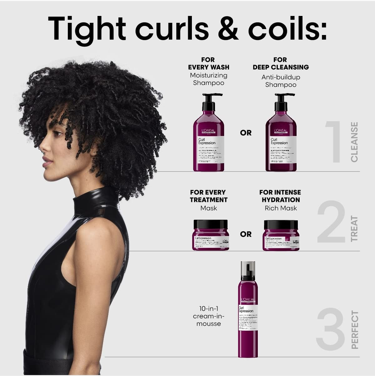 L'Oréal Professionnel Paris Curl Expression Rich Mask for curly and coily hair, shown in a jar with creamy texture and vibrant packaging
