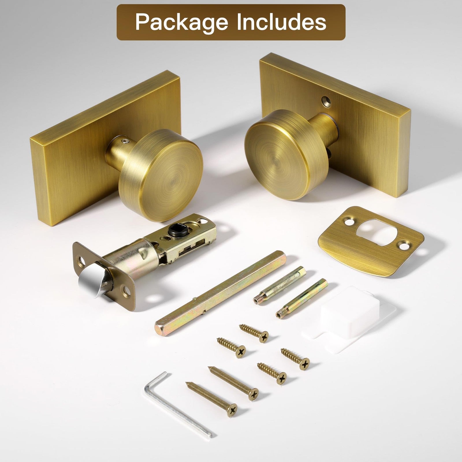 ToPToToo antique brass passage door knobs for interior closets, featuring classic round design and polished finish.