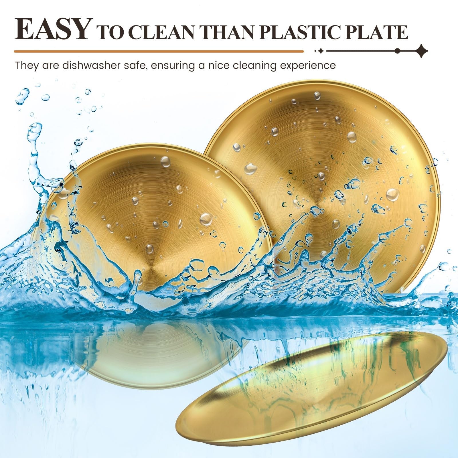 Set of 20 Nuogo stainless steel gold dinner plates, 9 inches, with shiny gold finish for elegant table setting.