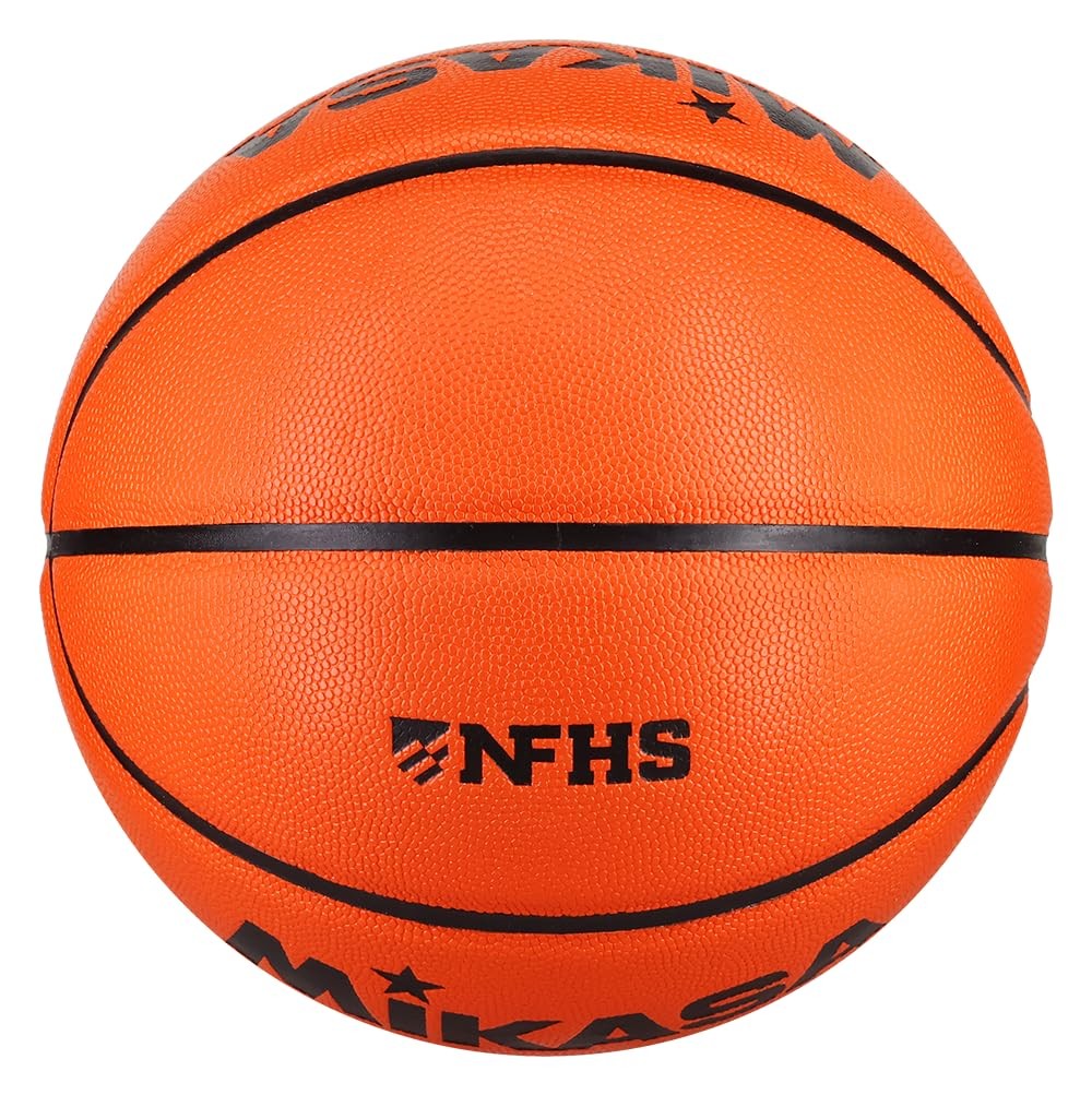 Mikasa BQ1100 official size orange competition basketball with textured surface and black design accents.