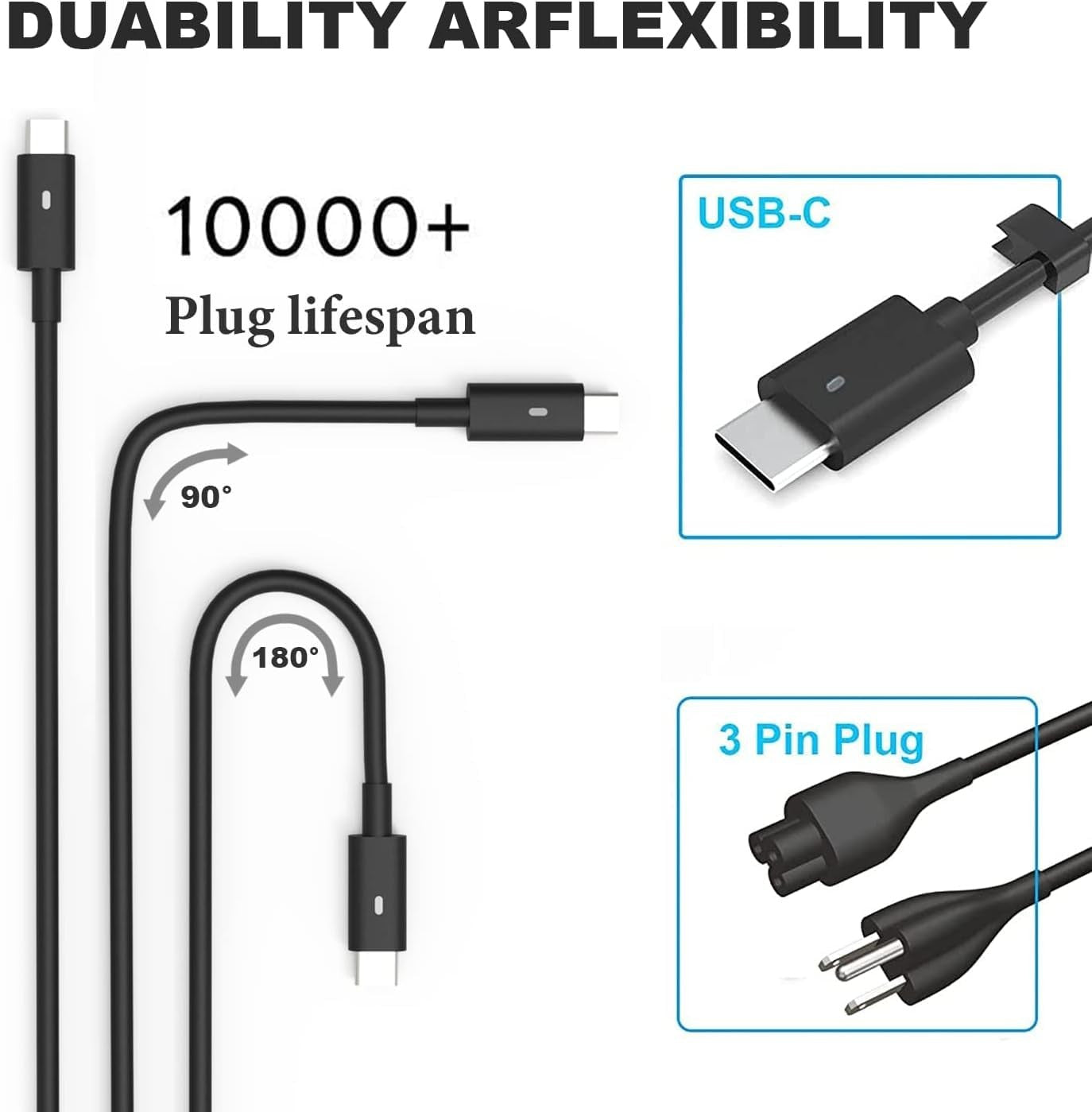 Aotison 65W USB-C AC charger compatible with Dell XPS 13 9360, 9365, and 2-in-1 models, with USB-C port and compact design.