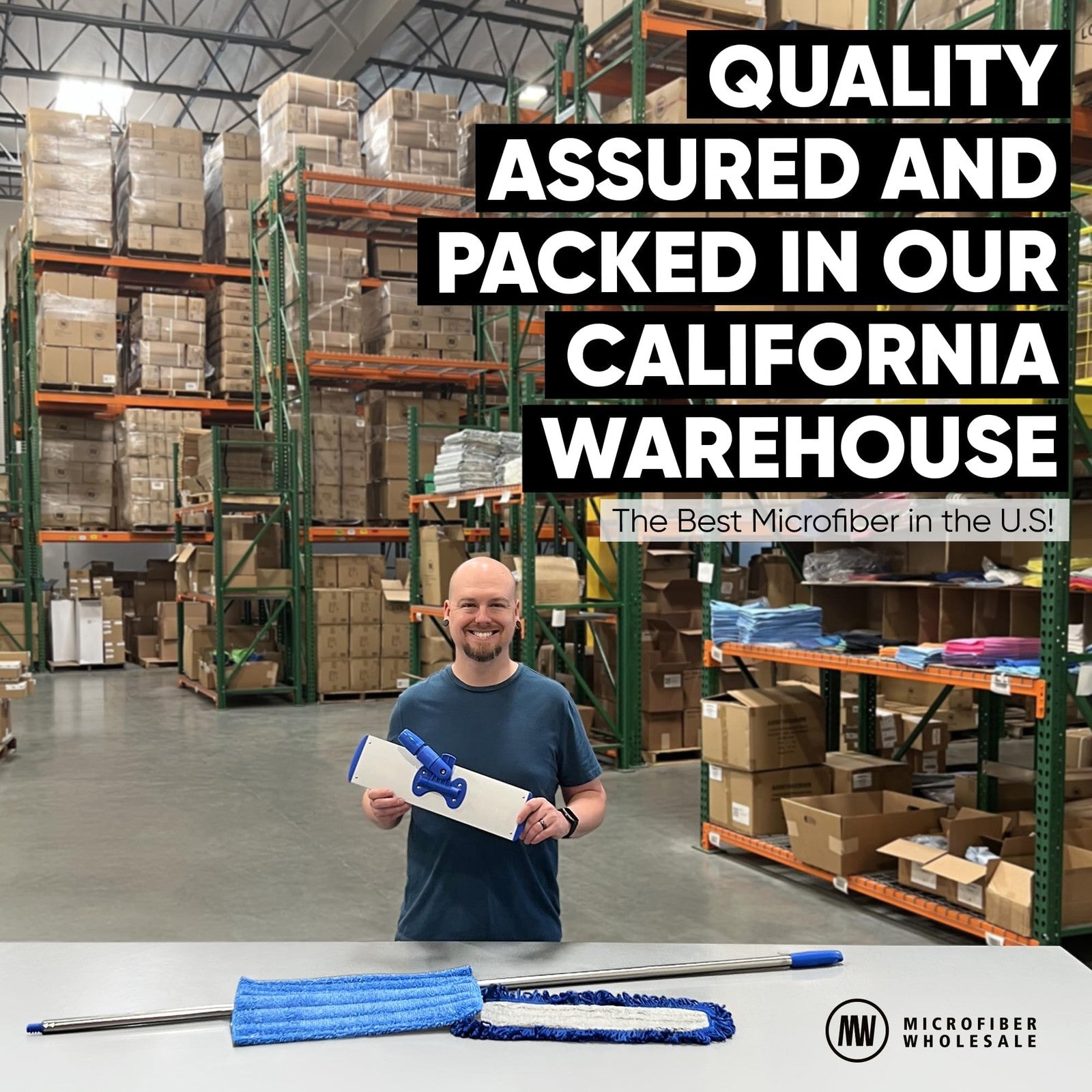 18-inch professional hardwood floor mop by Microfiber Wholesale with microfiber pads for dry and wet cleaning.