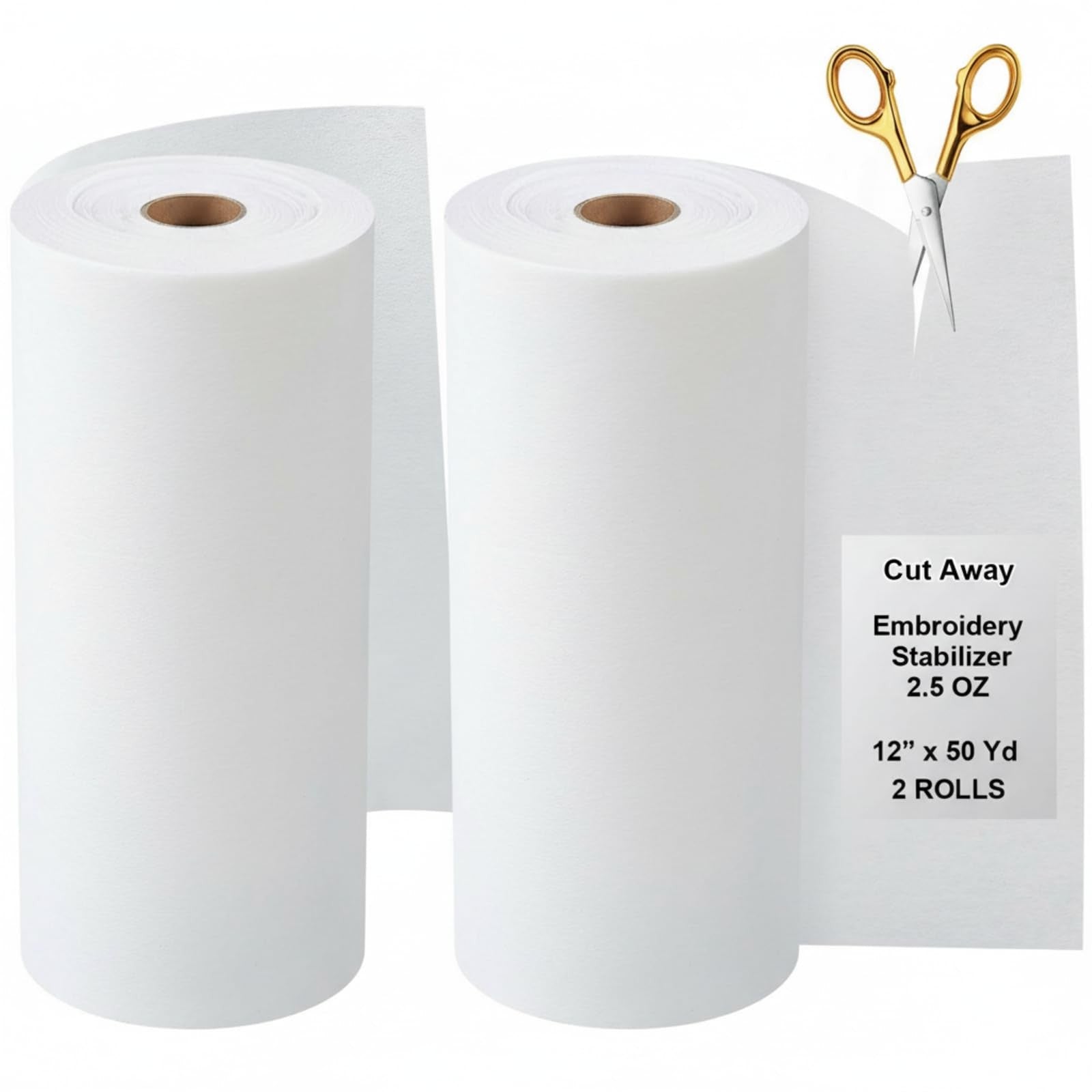 Geosar medium weight embroidery stabilizer backing, 12x50 yard roll, ideal for supporting intricate embroidery designs.