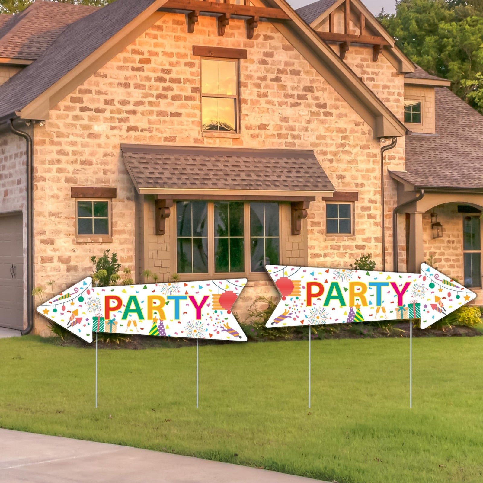 Double-sided party signs with stakes from WHWHW, 16x5 inches, made of corrugated material, ideal for event decorations