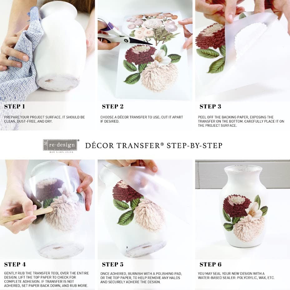Prima Decor Transfers Painted Florals, a 24x35 inch sheet cut into three, showcasing floral designs for craft and decor projects.