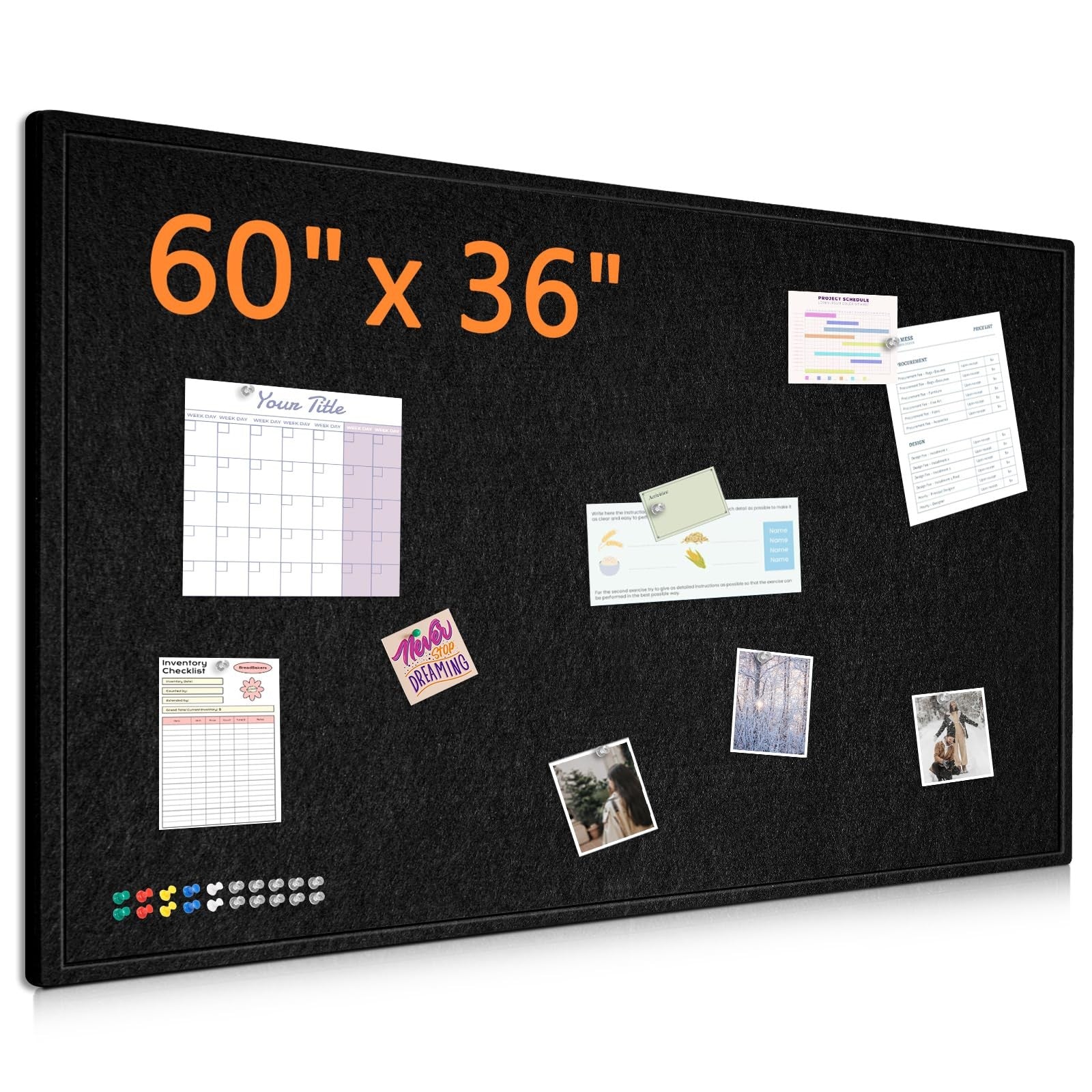 Dollar Boss large foldable felt cork bulletin board in 60x36 inches, decorative and versatile for office or home use.