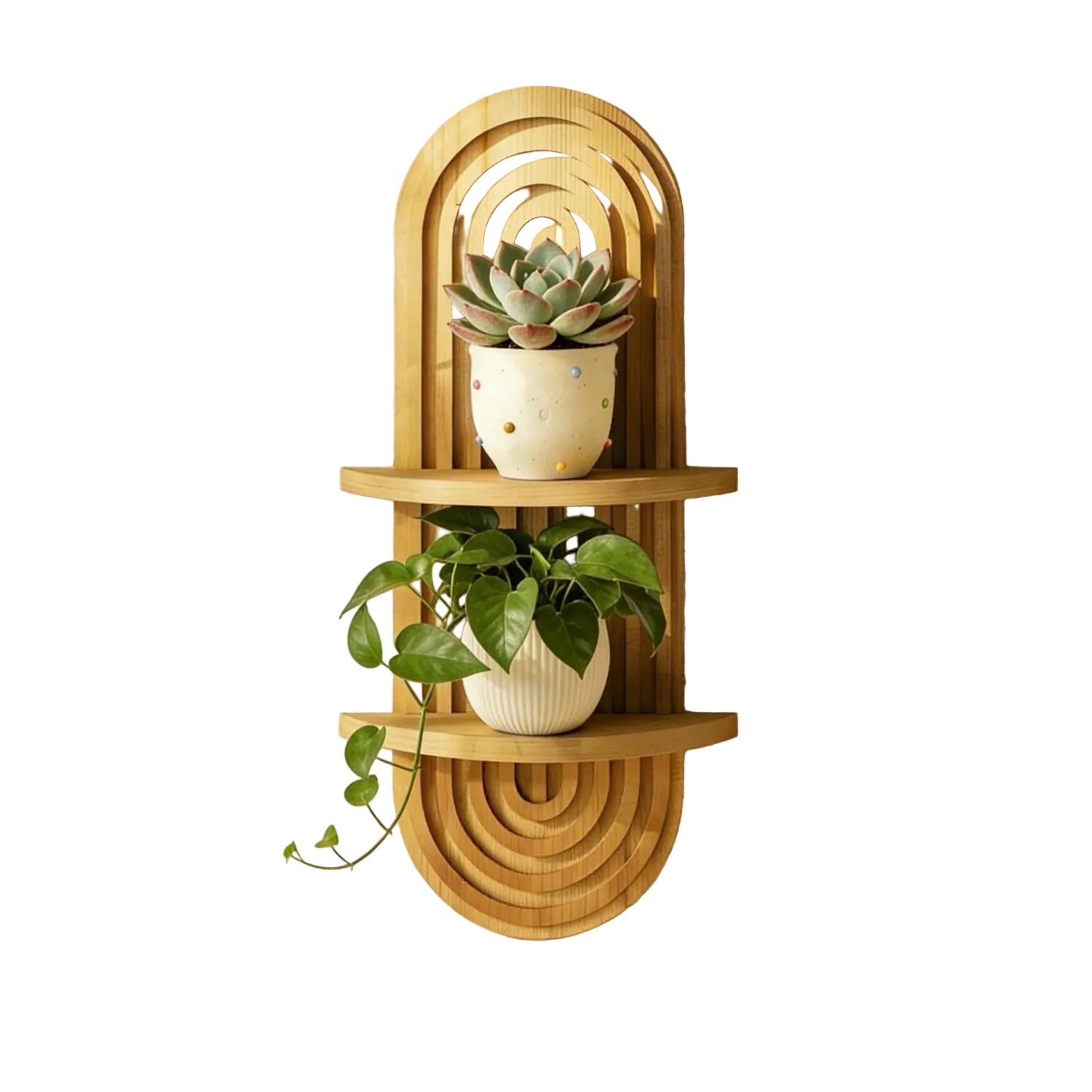 Bamworld boho wall decor plant wall shelf with hanging design, mid-century modern style for indoor plant display
