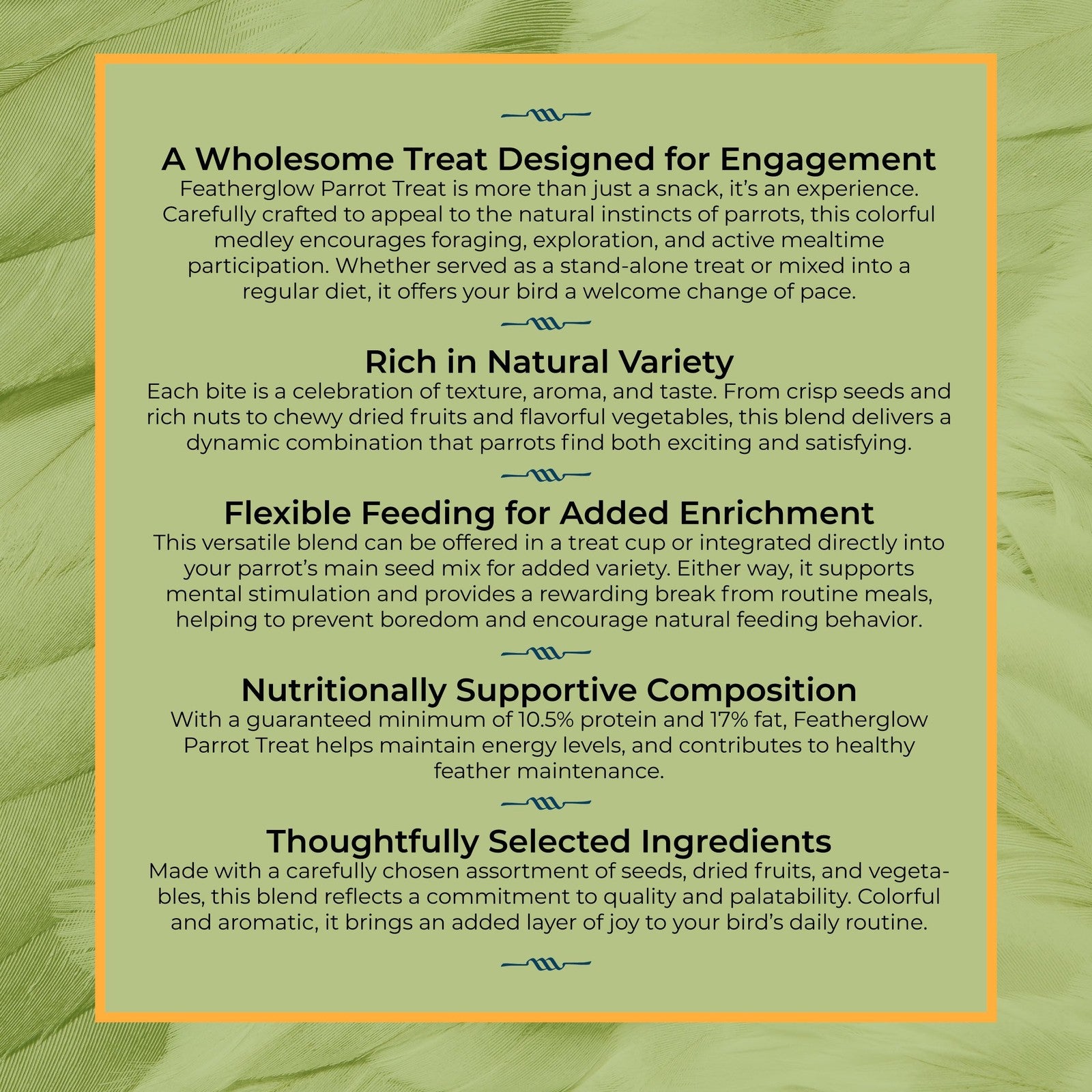 Volkman Seed Featherglow Parrot Treat in a 4lb bag, showing colorful seeds and bird-safe ingredients for parrots.