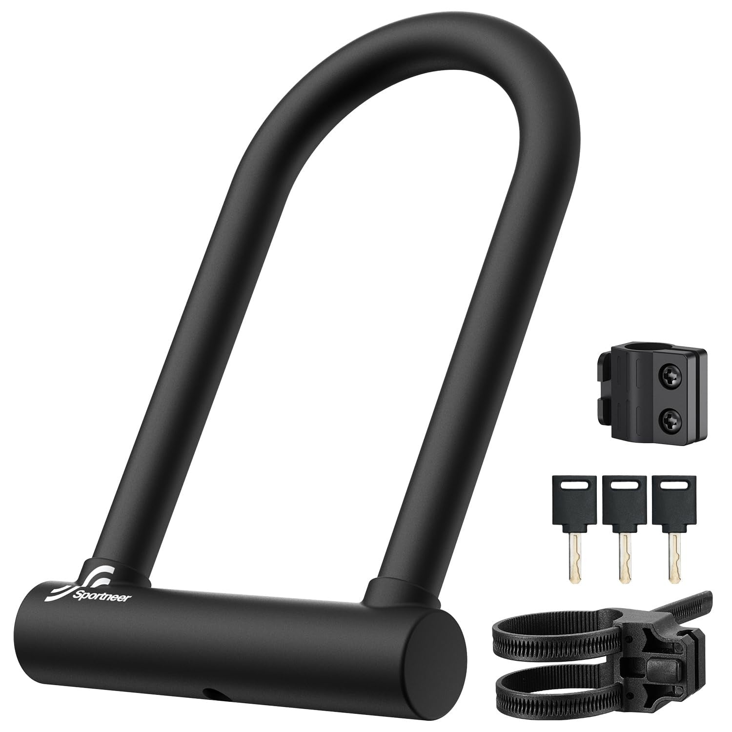 Sportneer bike lock with an 18mm shackle, heavy-duty U lock design and three keys for bicycle security and anti-theft protection.