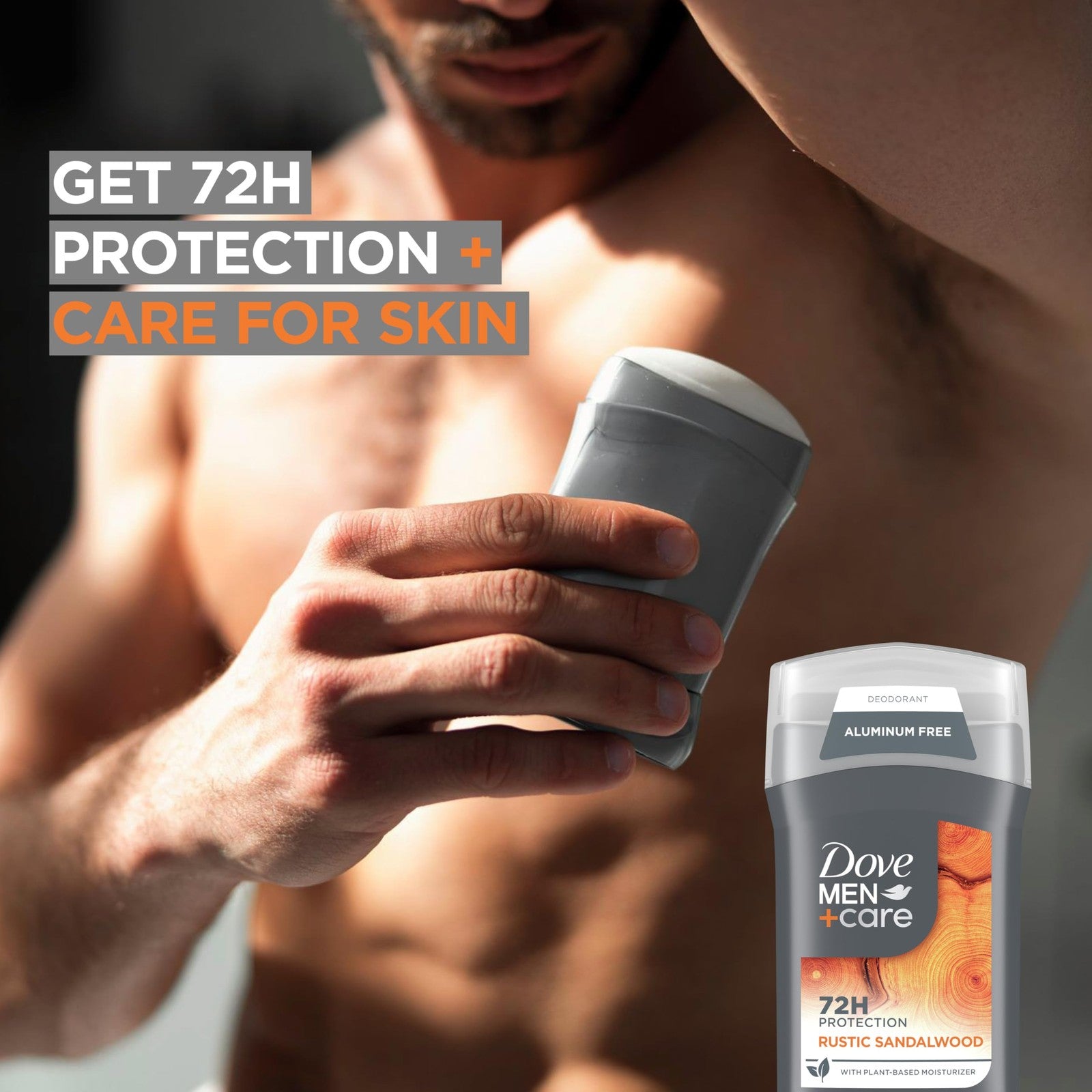 DOVE MEN + CARE Aluminum Free Deodorant Rustic Sandalwood 3oz, three-pack with natural scent, stick form