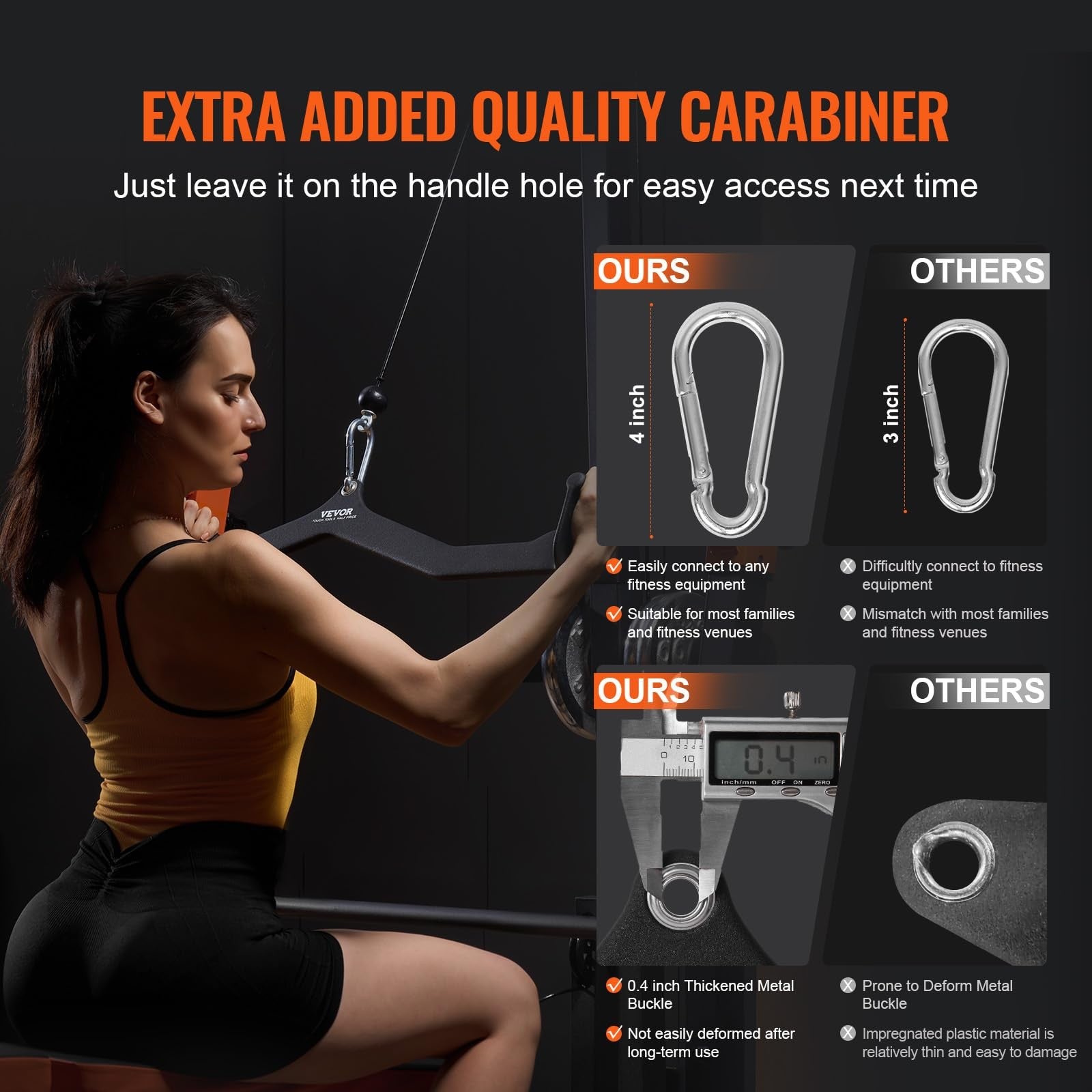 VEVOR LAT pulldown attachment with V-bar for cable machine rowing and tricep exercises, featuring durable metal construction.
