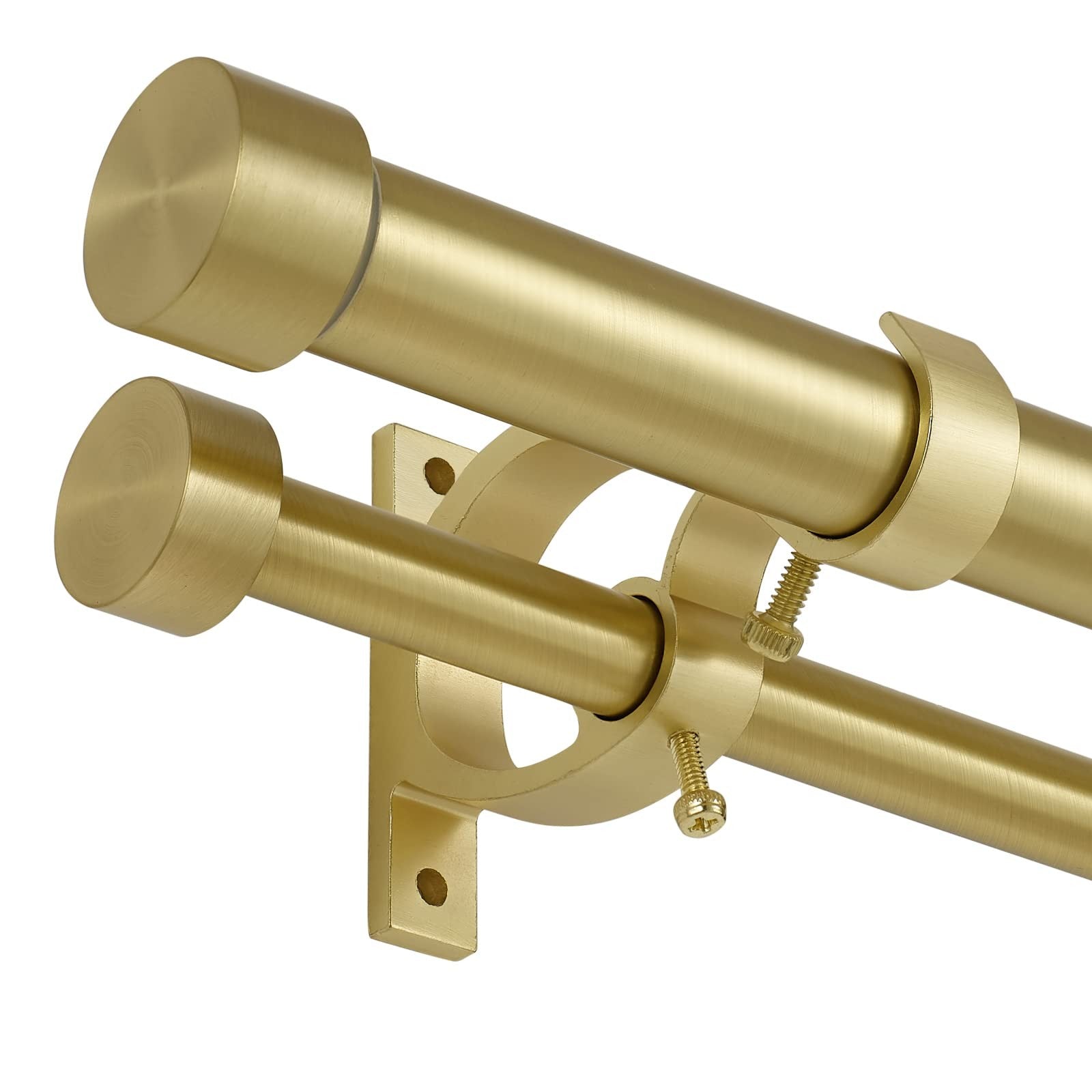Lwiiom brass double blackout curtain rod in black, adjustable 36-72 inches with 1-inch diameter, mounted on a window.