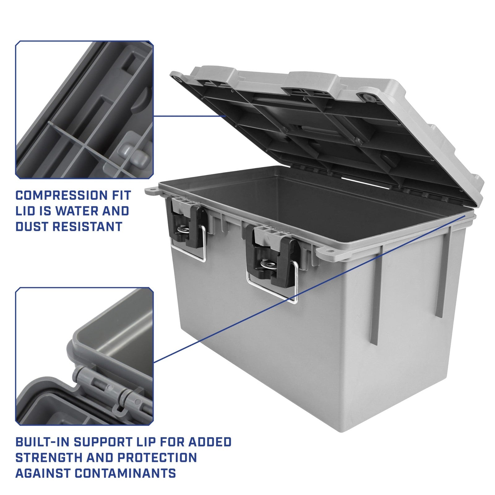 Sheffield XL storage bins with lids, 2-pack, stackable plastic storage containers for organizing household or office items.