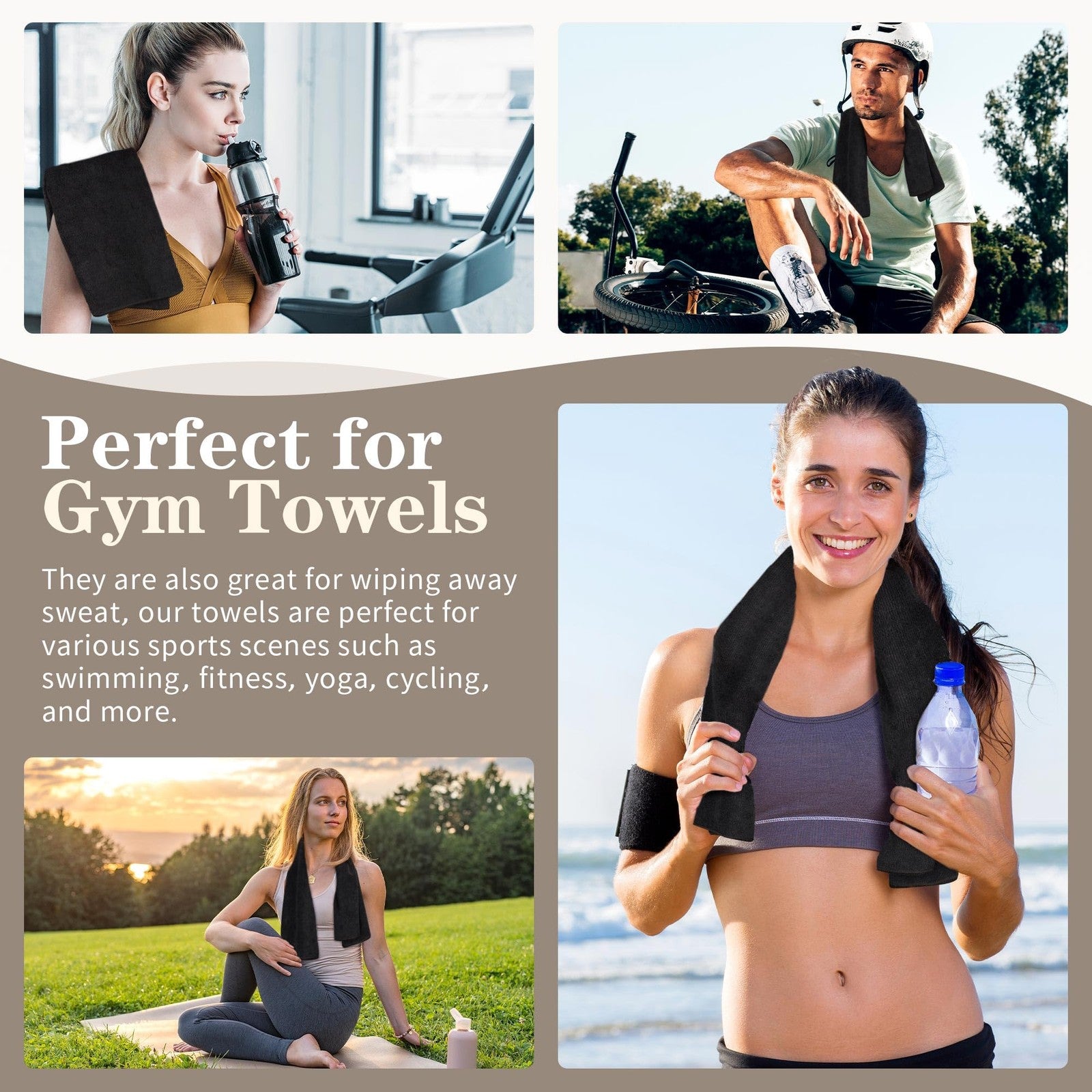 Set of 24 black FIXSMITH salon hand towels, quick-drying bathroom and gym towels, soft and absorbent for everyday use.