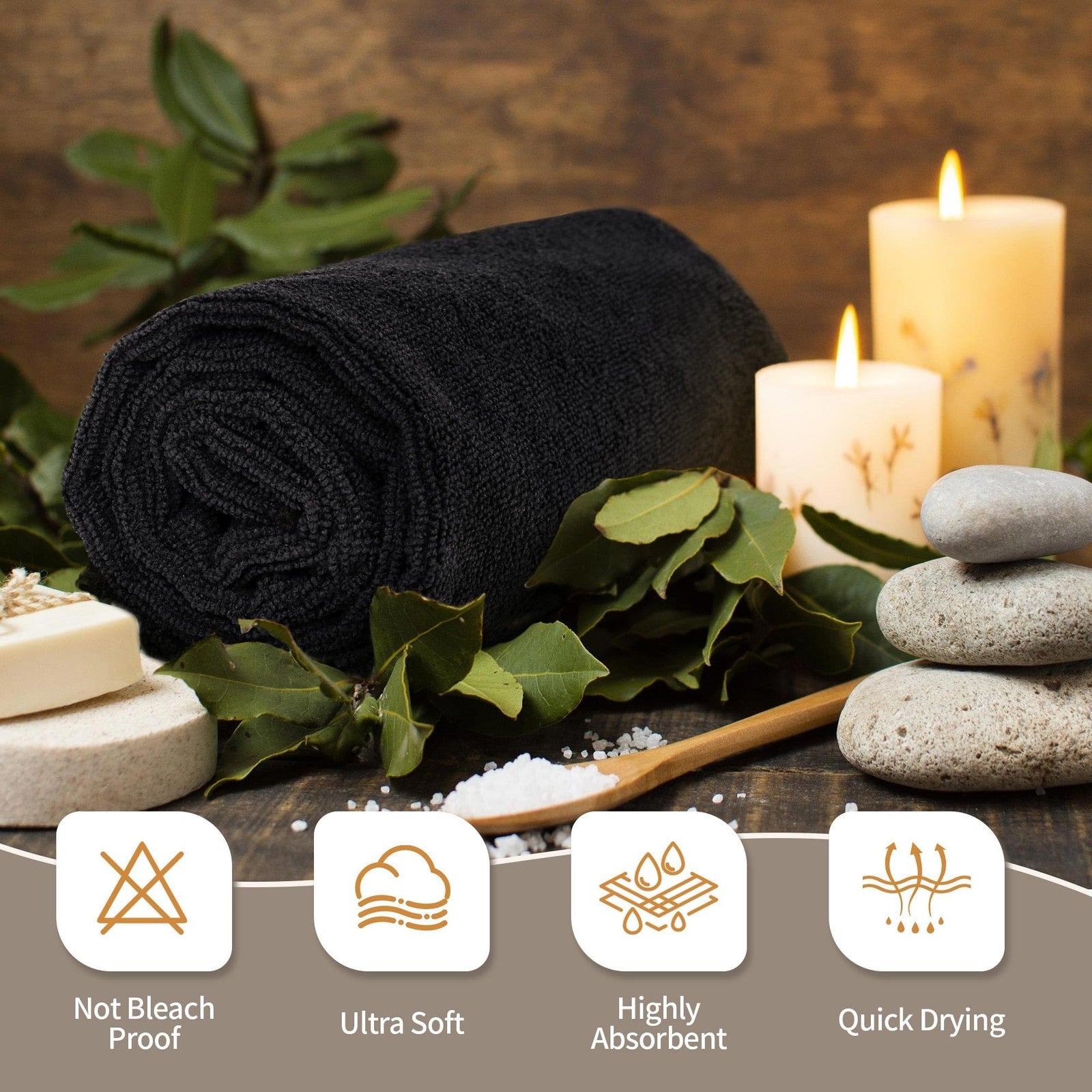 Set of 24 black FIXSMITH salon hand towels, quick-drying bathroom and gym towels with soft, absorbent fabric.
