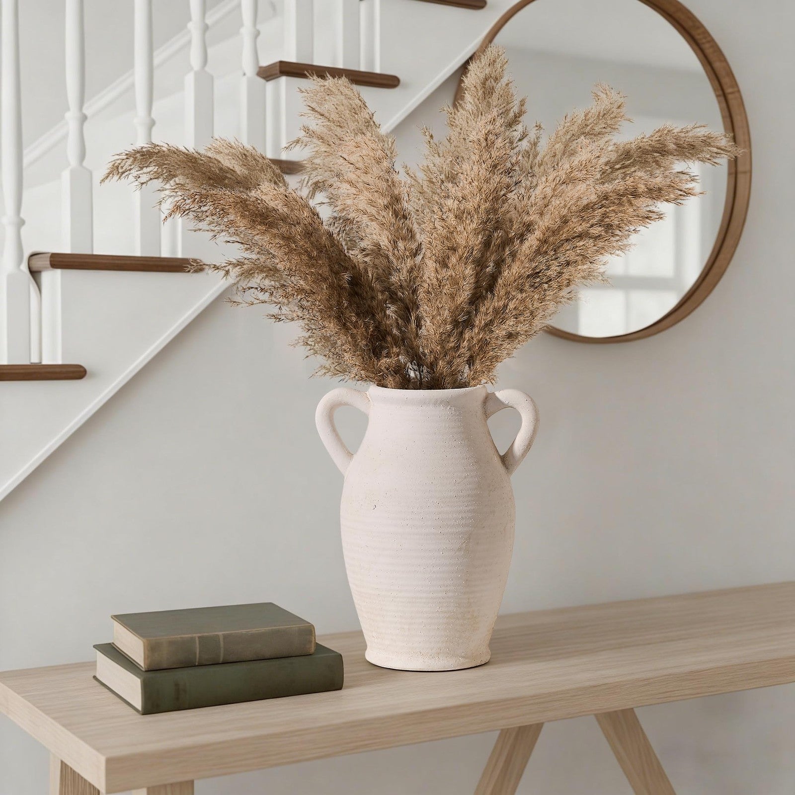 Large Ceramic Rustic Vase by Vaseking with two handles, emotionally grounded design, perfect for floral arrangements.