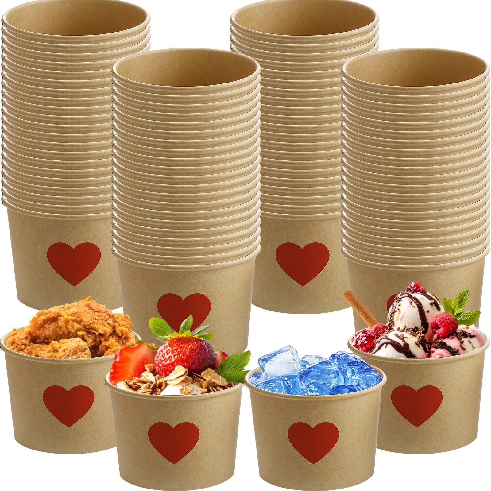 Hsei 60-pack of 16oz disposable Valentine’s Day soup bowls and ice cream cups with heart designs for parties and gatherings.