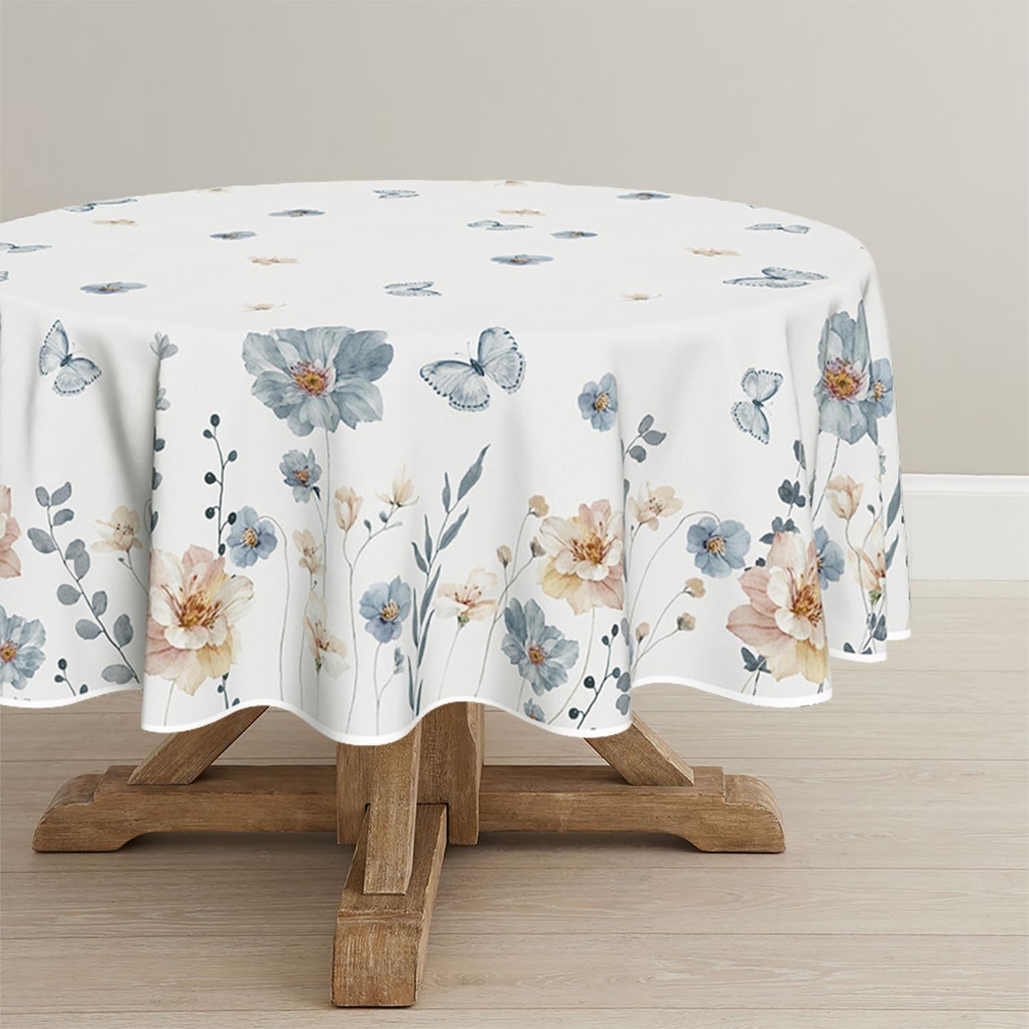 Horaldaily spring round tablecloth with watercolor flower design, 90x90 inch, washable and suitable for seasonal table decor.