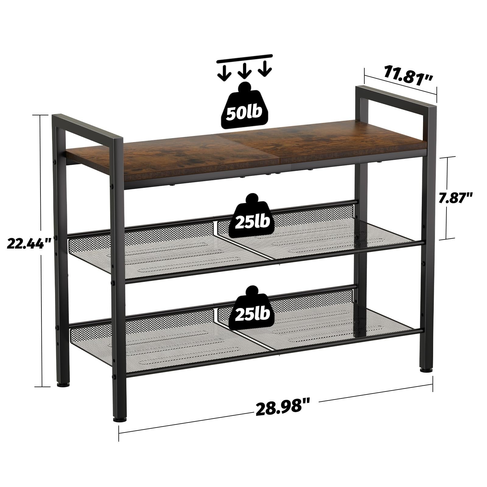 WIN4ALL 3-tier shoe rack for front door entrance, metal shoe storage organizer for entryway, with multiple shoes placed on the rack.