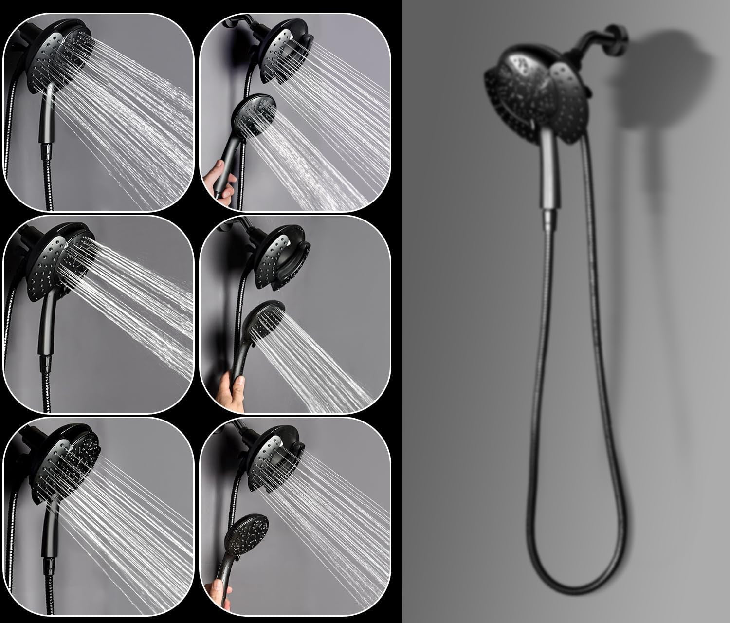 GRICH 2.5 GPM shower head with handheld attachment, high-pressure 2-in-1 shower head for bathroom use