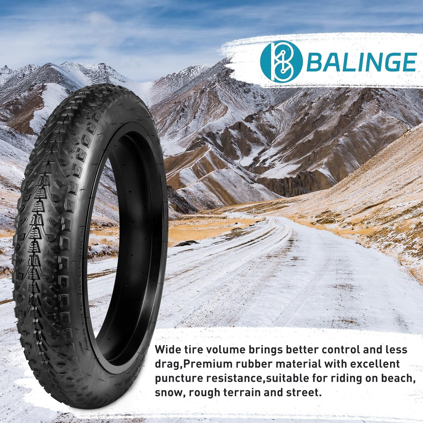 BALINGE 20x3 fat electric bike tire for mountain and snow eBikes, showing rugged tread and durable heavy-duty design