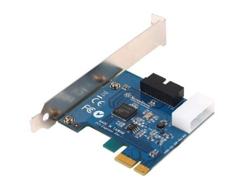 SilverStone Tek EC03S-P PCI Express card with dual USB 3.0 internal 19-pin ports, silver metal casing, and circuit board.