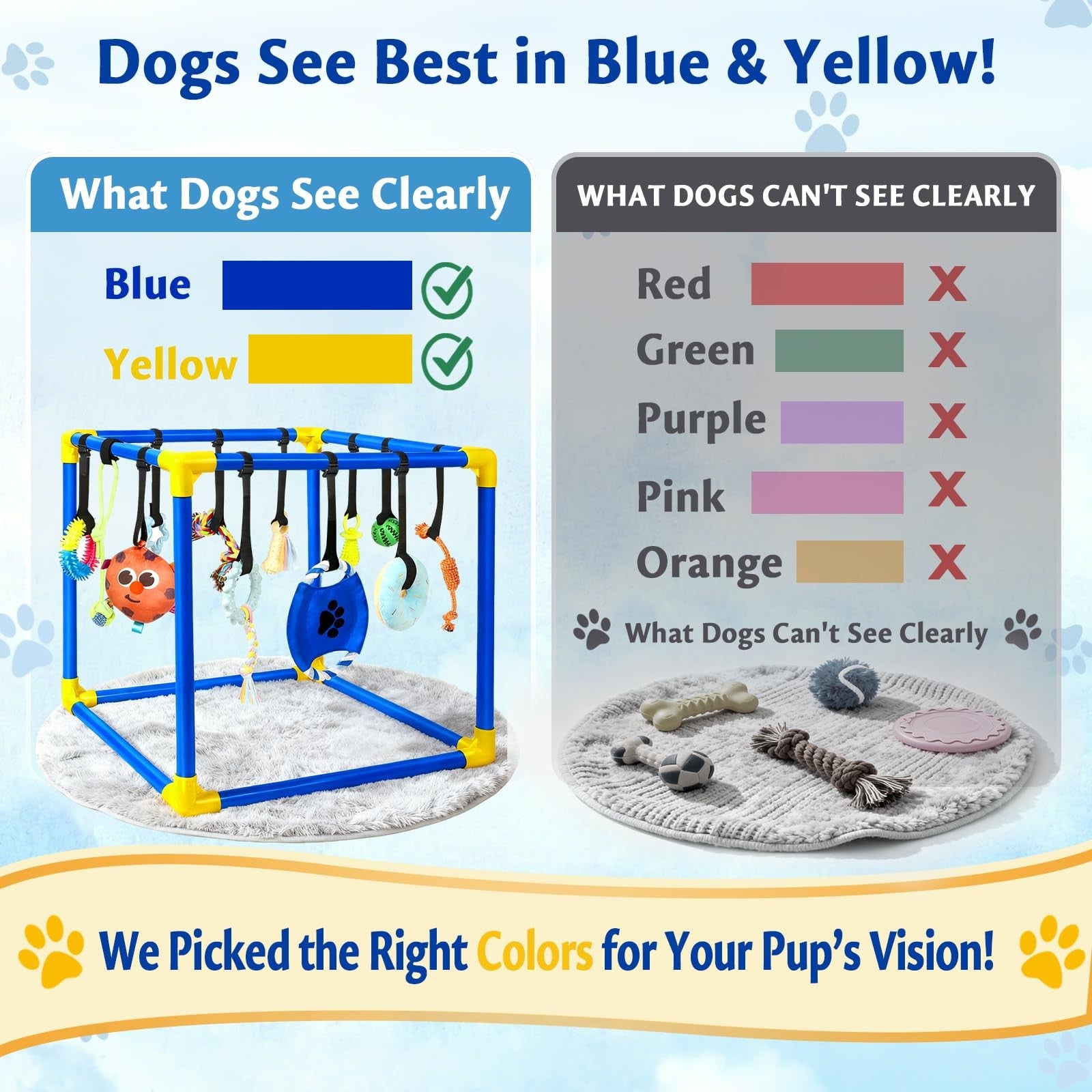 VYNALTIX puppy play gym with 16 toys, removable dog enrichment playground and interactive features for playful puppies.
