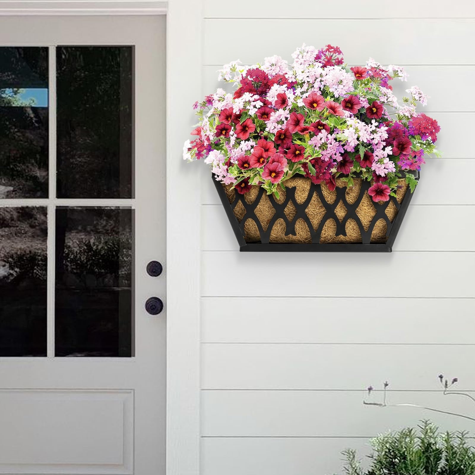 Karlliu 4-pack 14-inch outdoor window and railing planter boxes with coco liners, hanging garden containers for outdoor use
