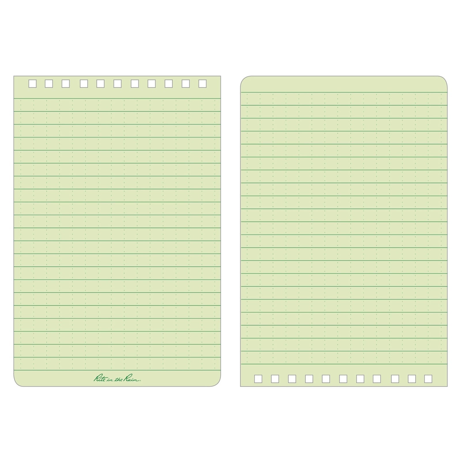 Rite in the Rain weatherproof spiral notebook kit with tan CORDURA cover and green 4x6 pages, suitable for outdoor use
